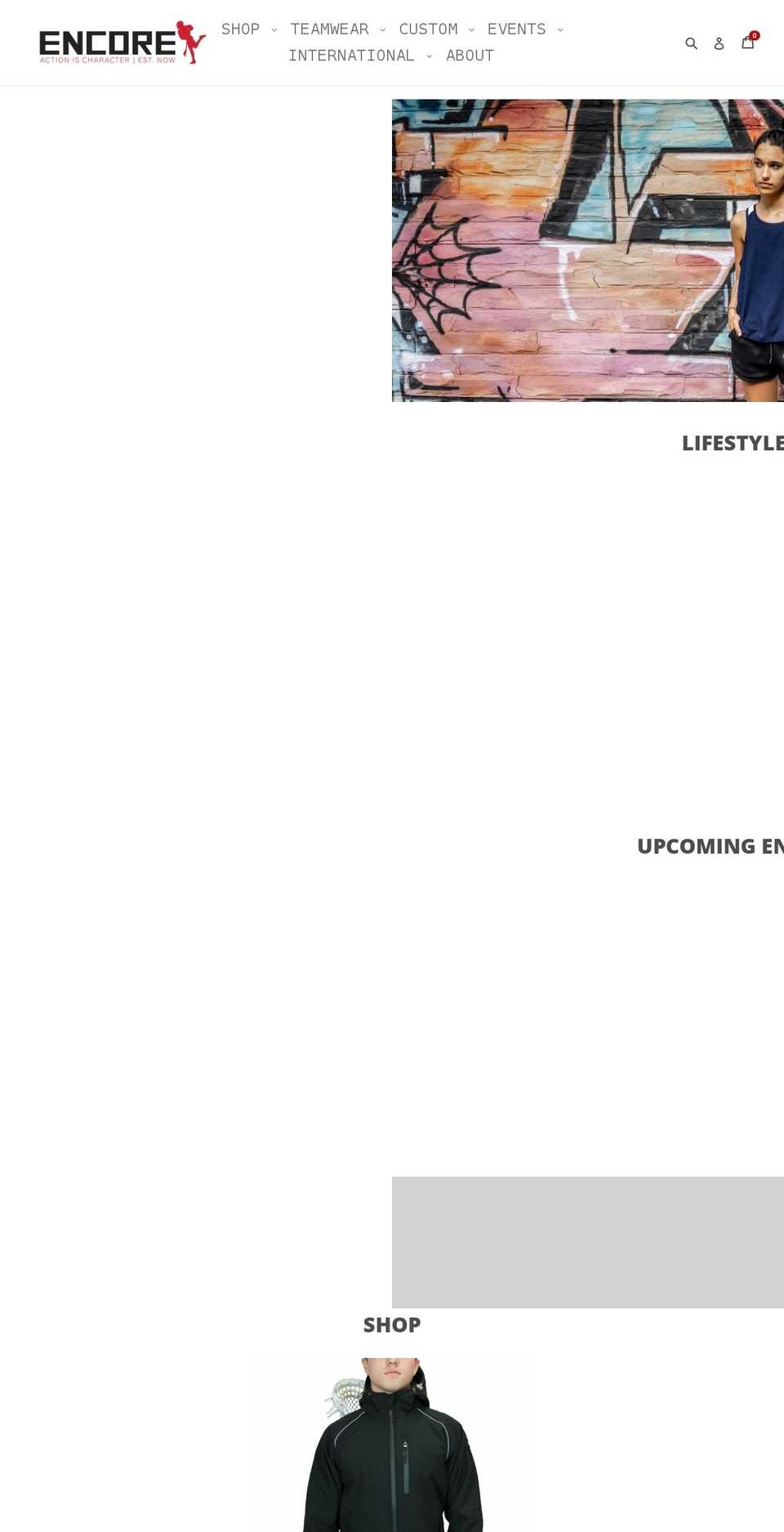 encorelacrosse.com shopify website screenshot