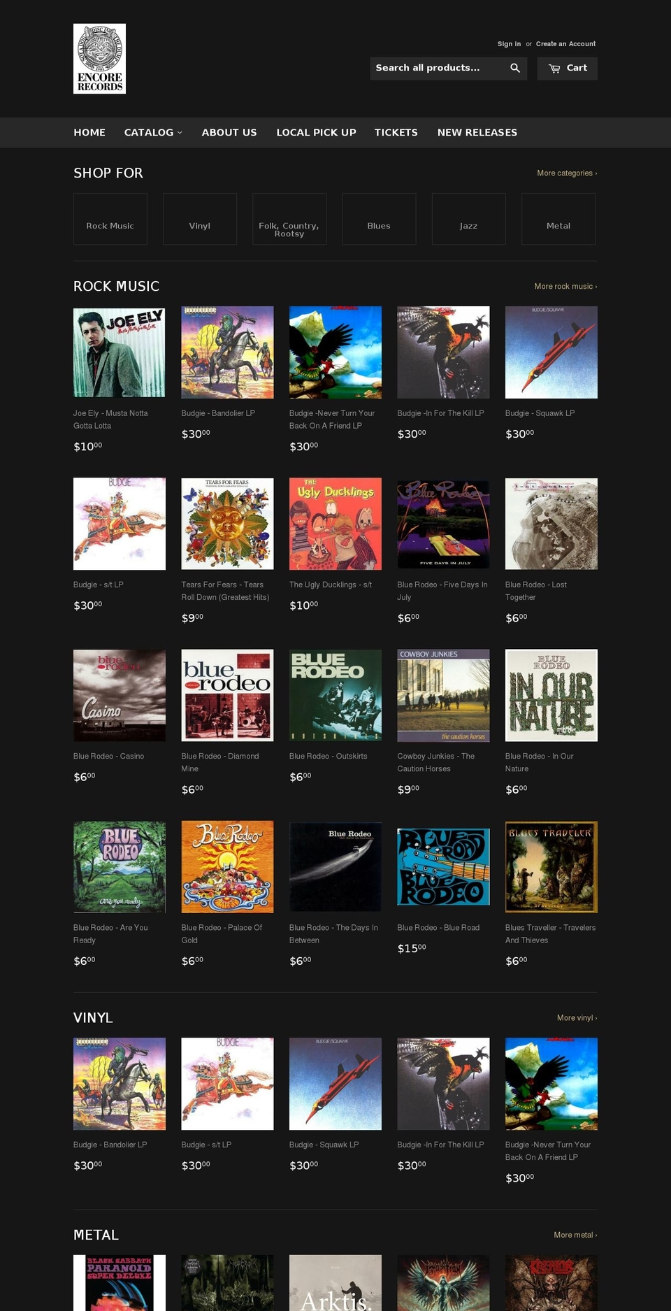 encorerecords.ca shopify website screenshot