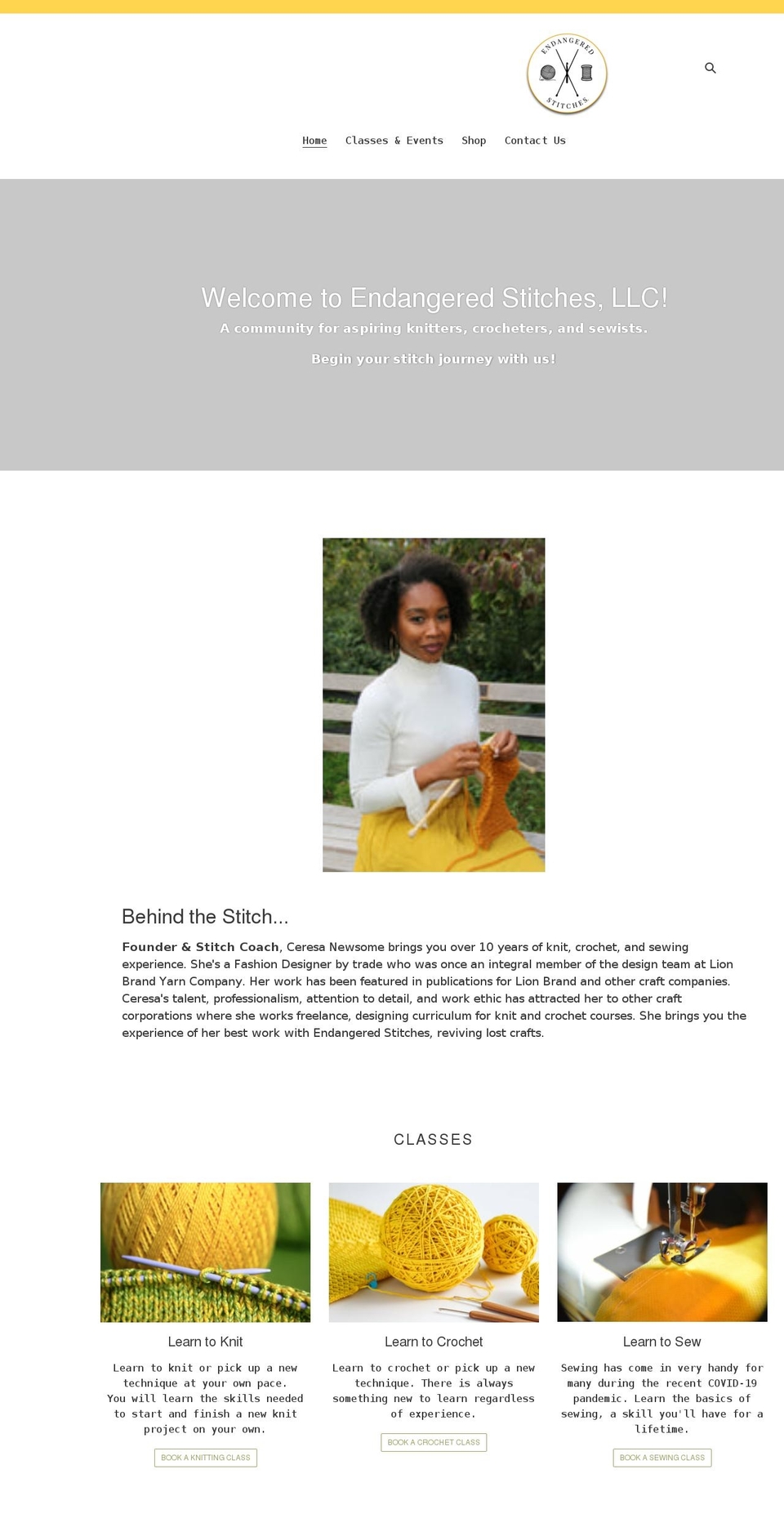 endangeredstitches.com shopify website screenshot