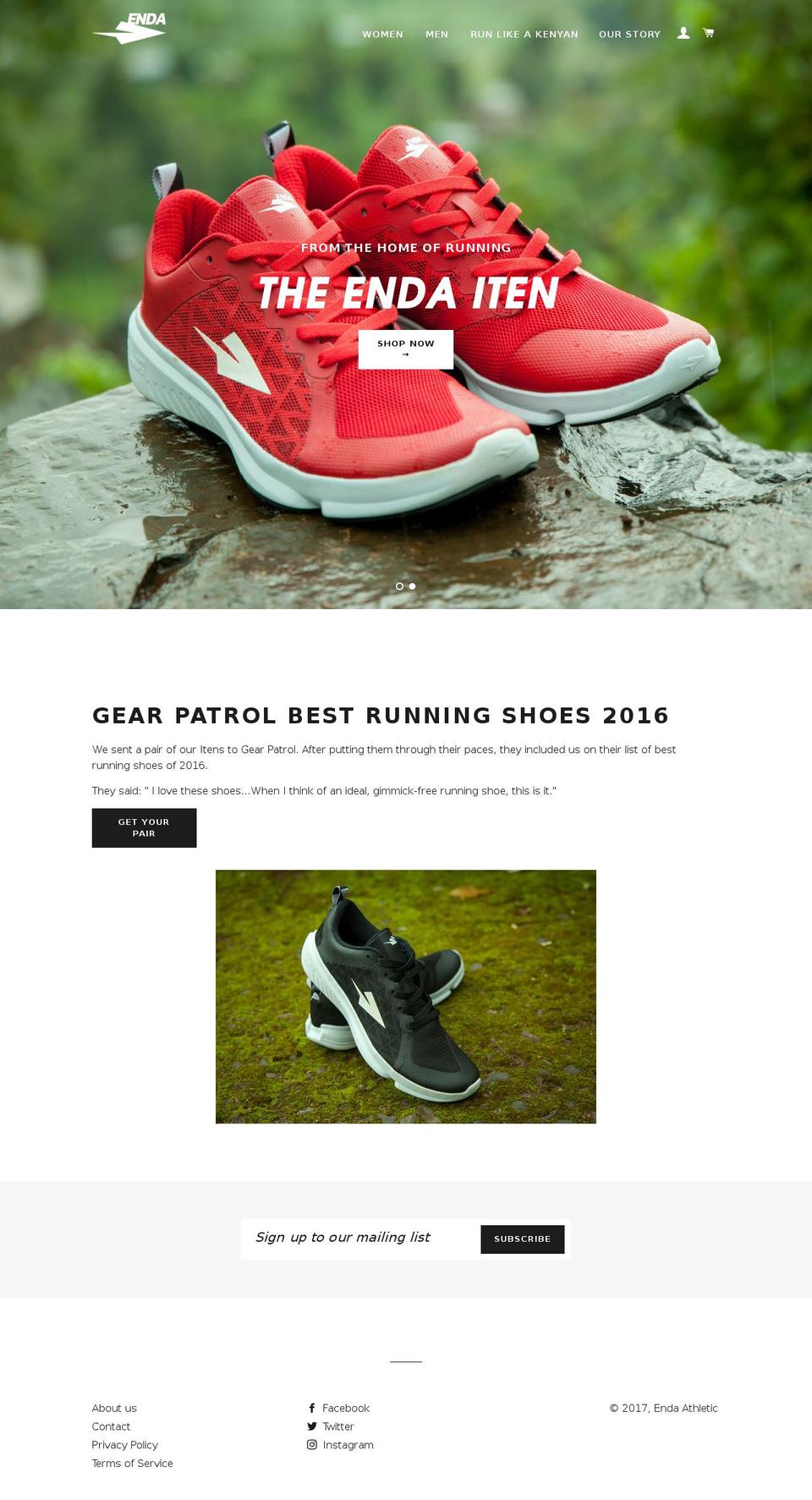 endasportswear.com shopify website screenshot