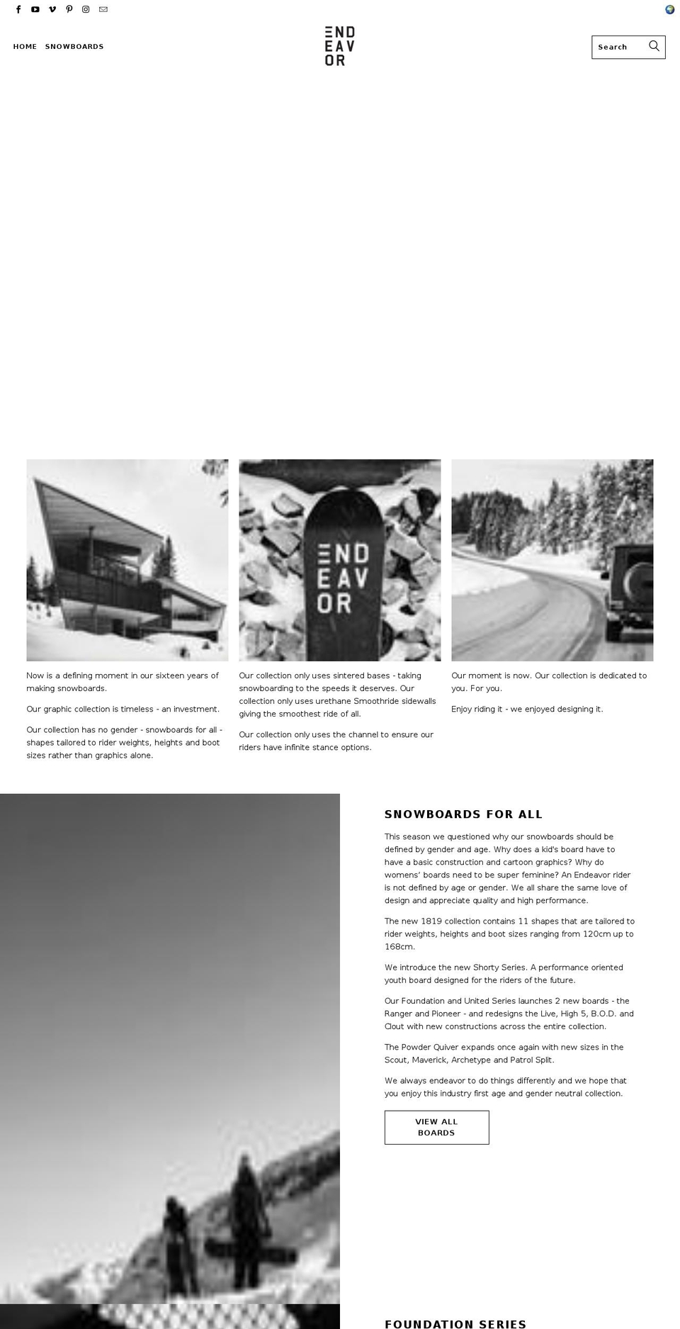 endeavorsnowboards.com shopify website screenshot