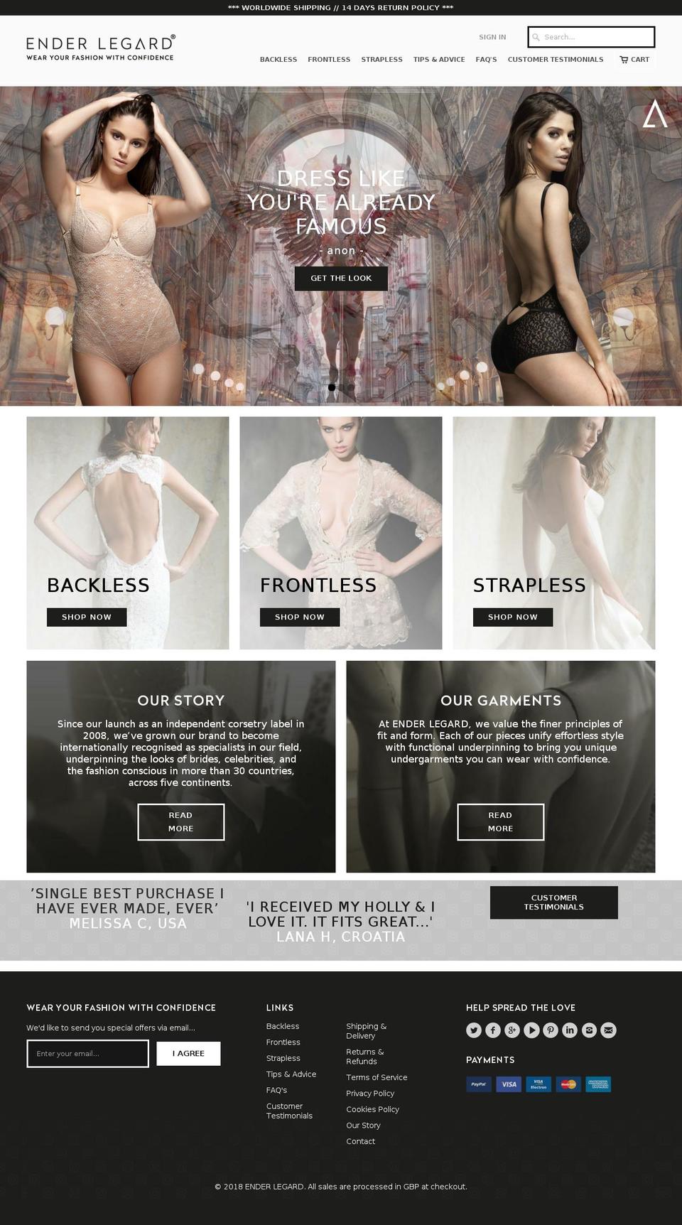enderlegardcorsetry.com — Shopify storefront screenshot