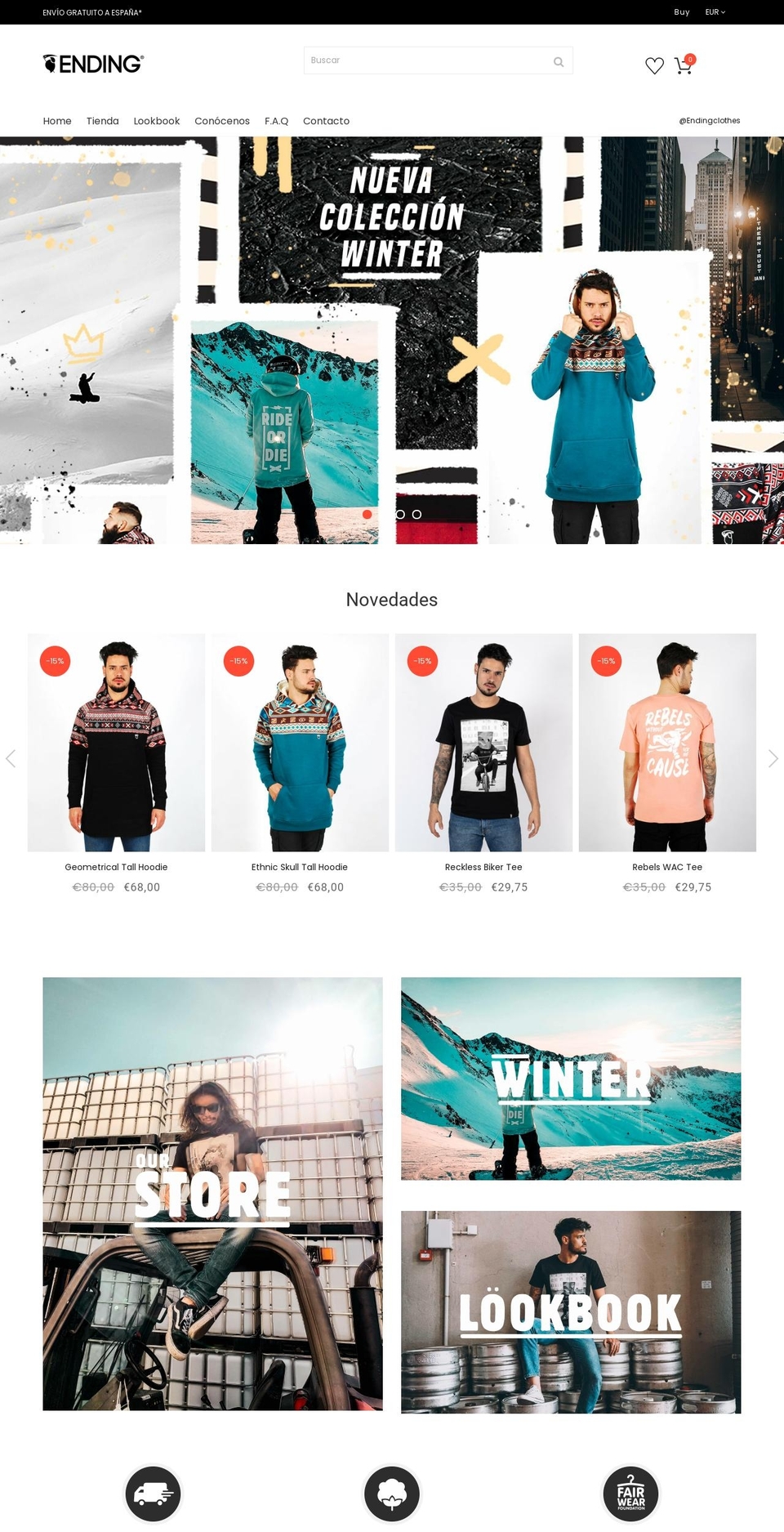 endingclothes.com shopify website screenshot