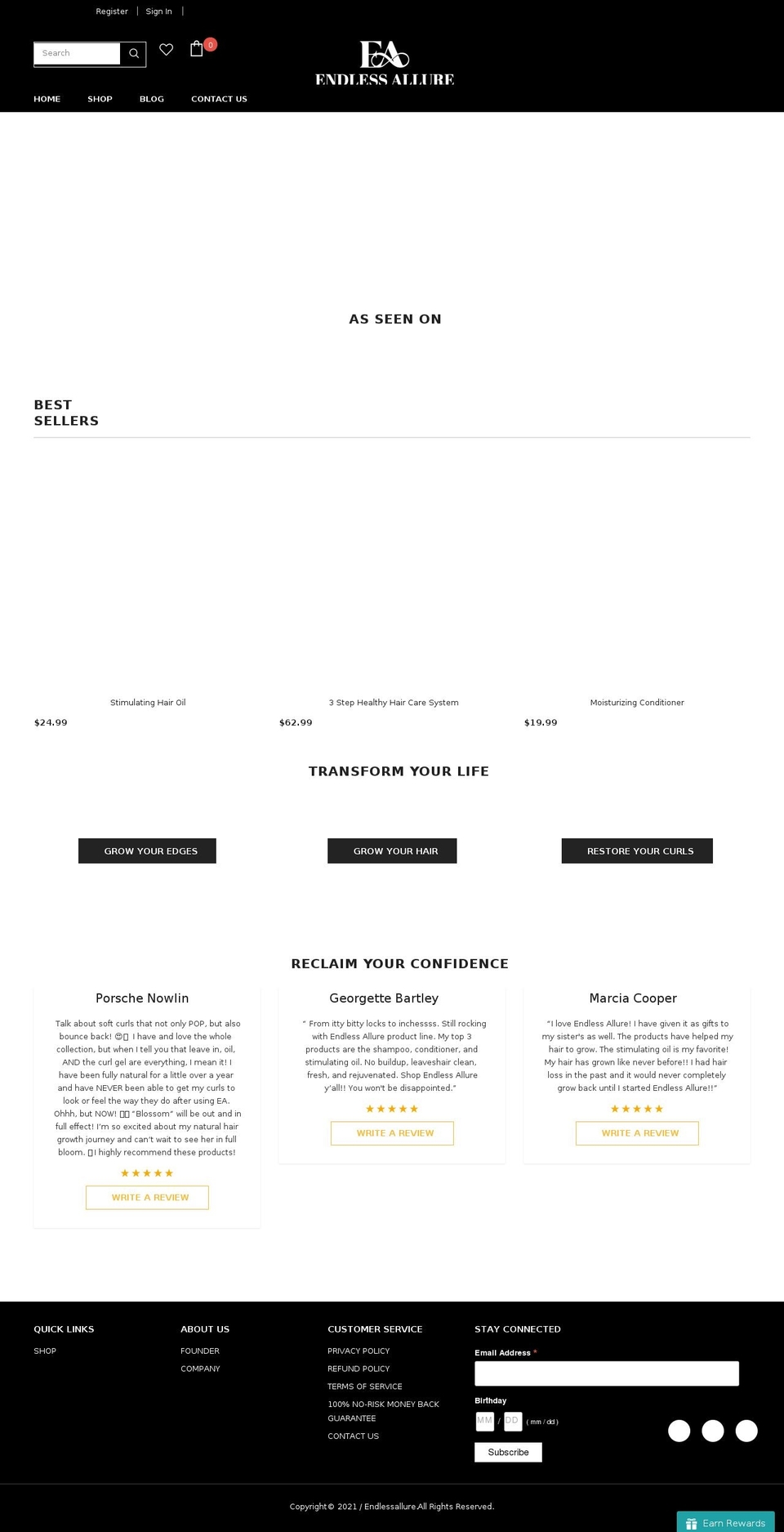 endlessallure.com shopify website screenshot