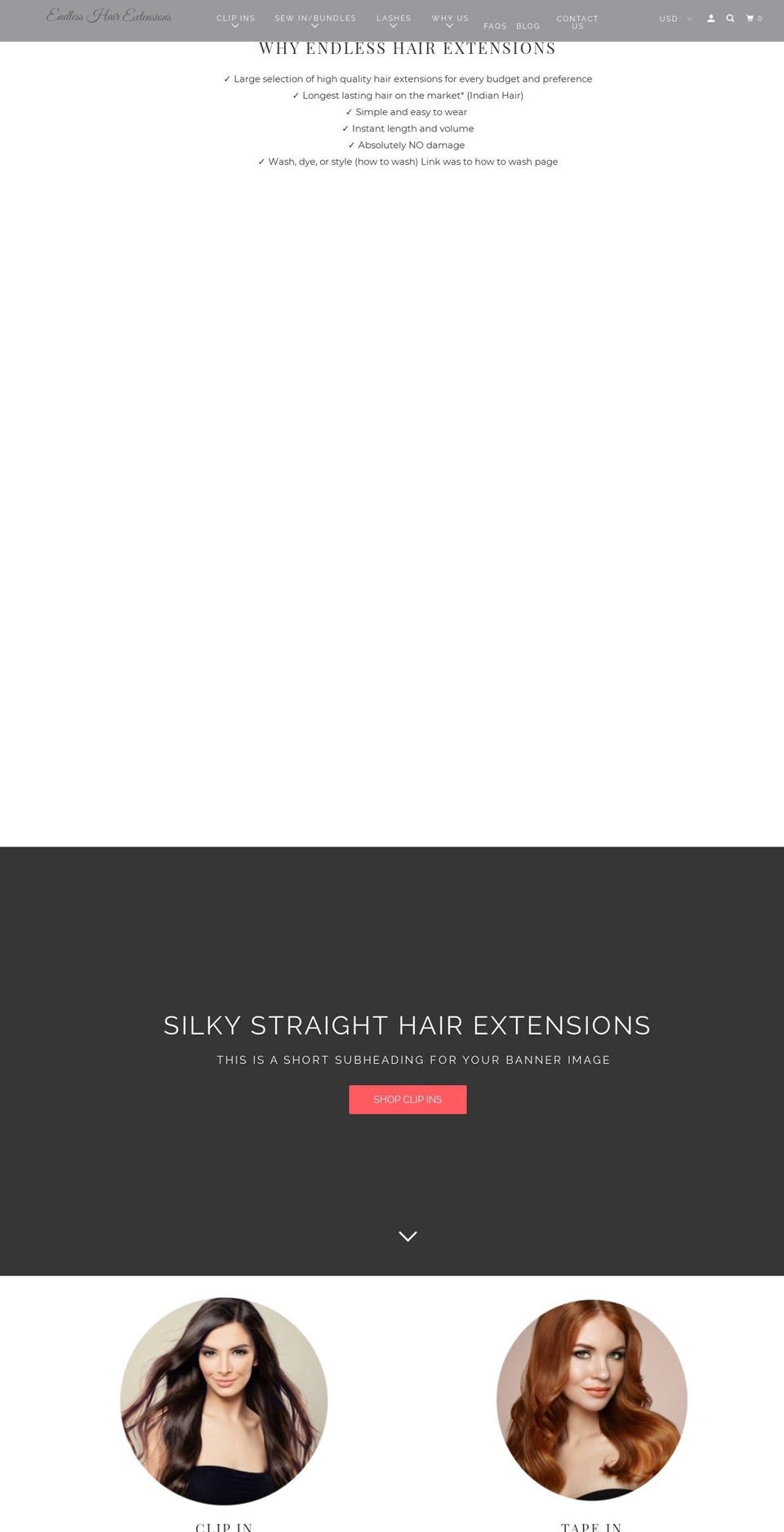 endlesshairextensions.com shopify website screenshot