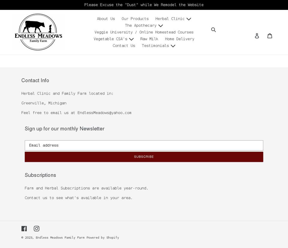 endlessmeadows.com shopify website screenshot