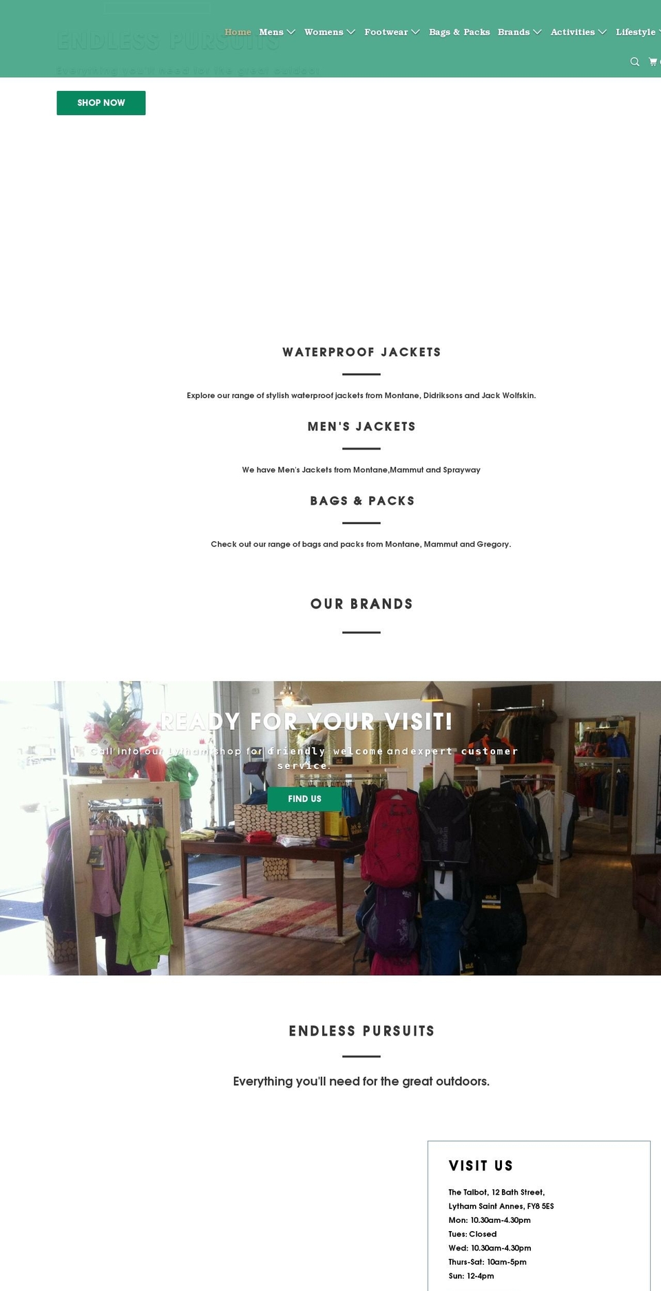 endlesspursuits.co.uk shopify website screenshot