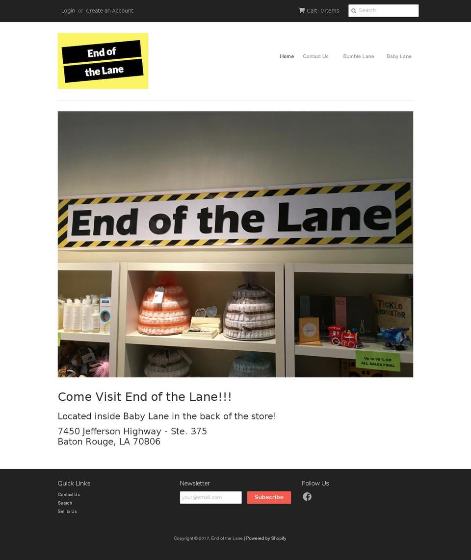 endofthelane.com shopify website screenshot