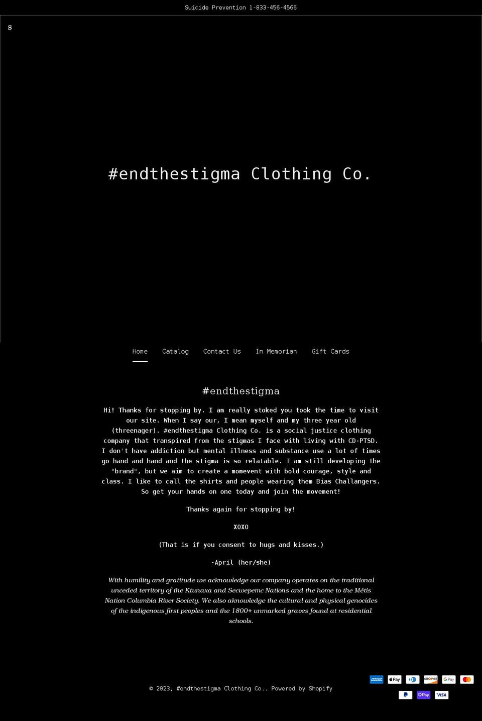 endthestigmaclothingco.com shopify website screenshot