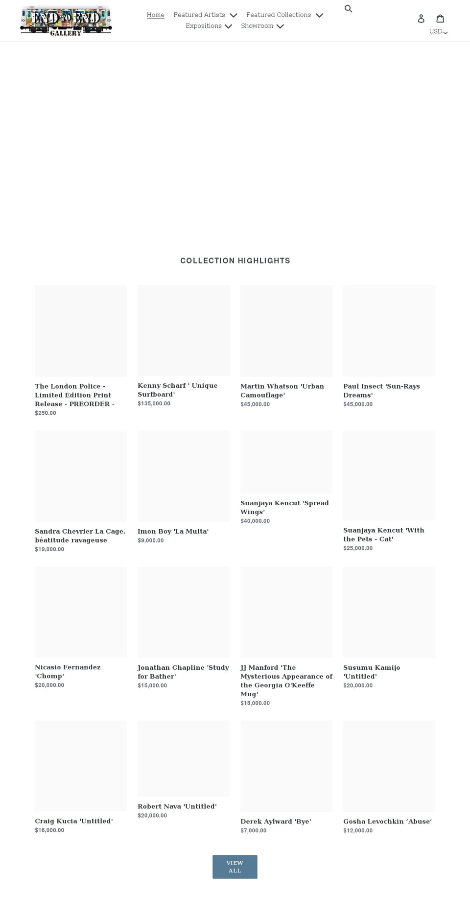endtoendgallery.com shopify website screenshot