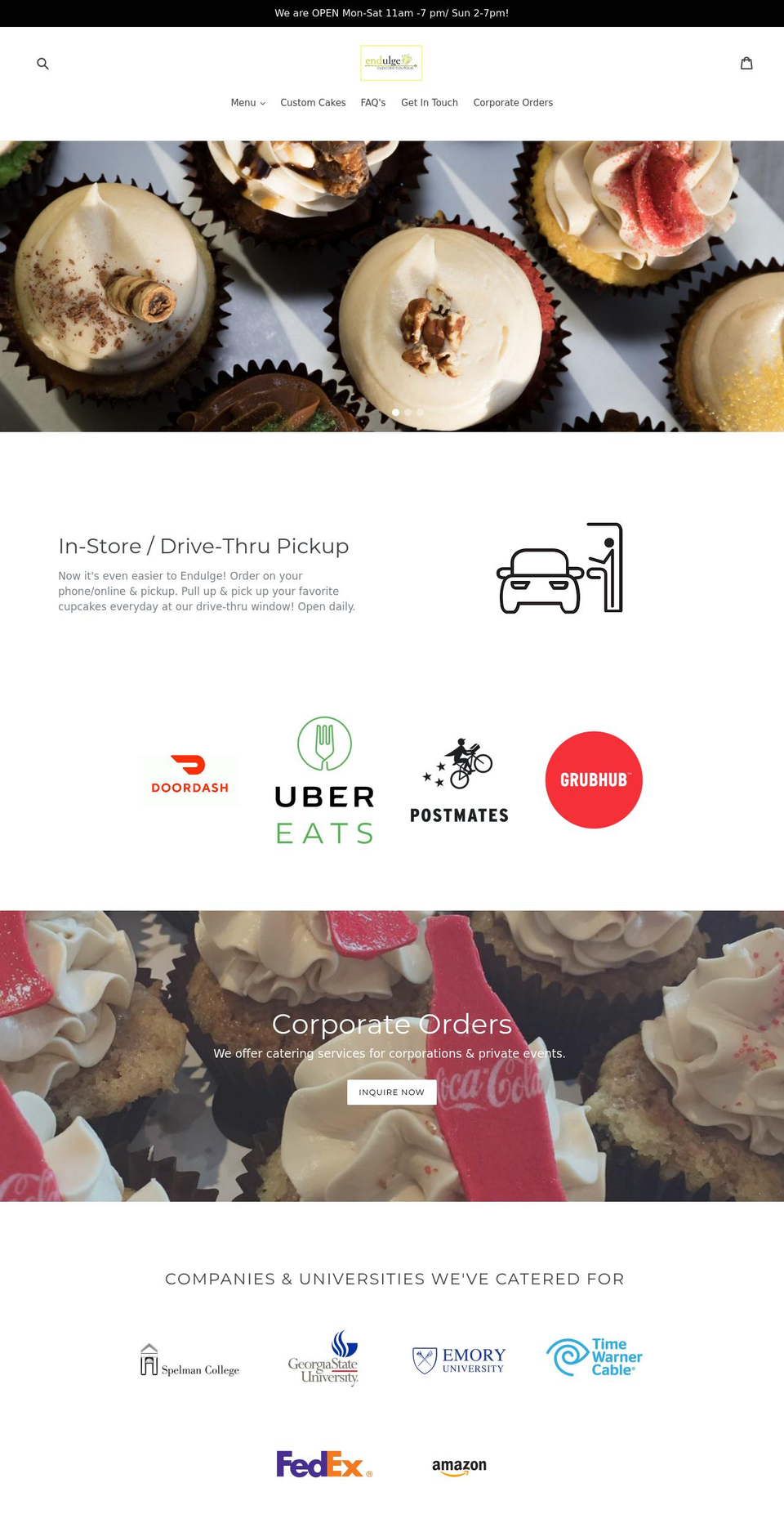 endulgecupcakes.com shopify website screenshot