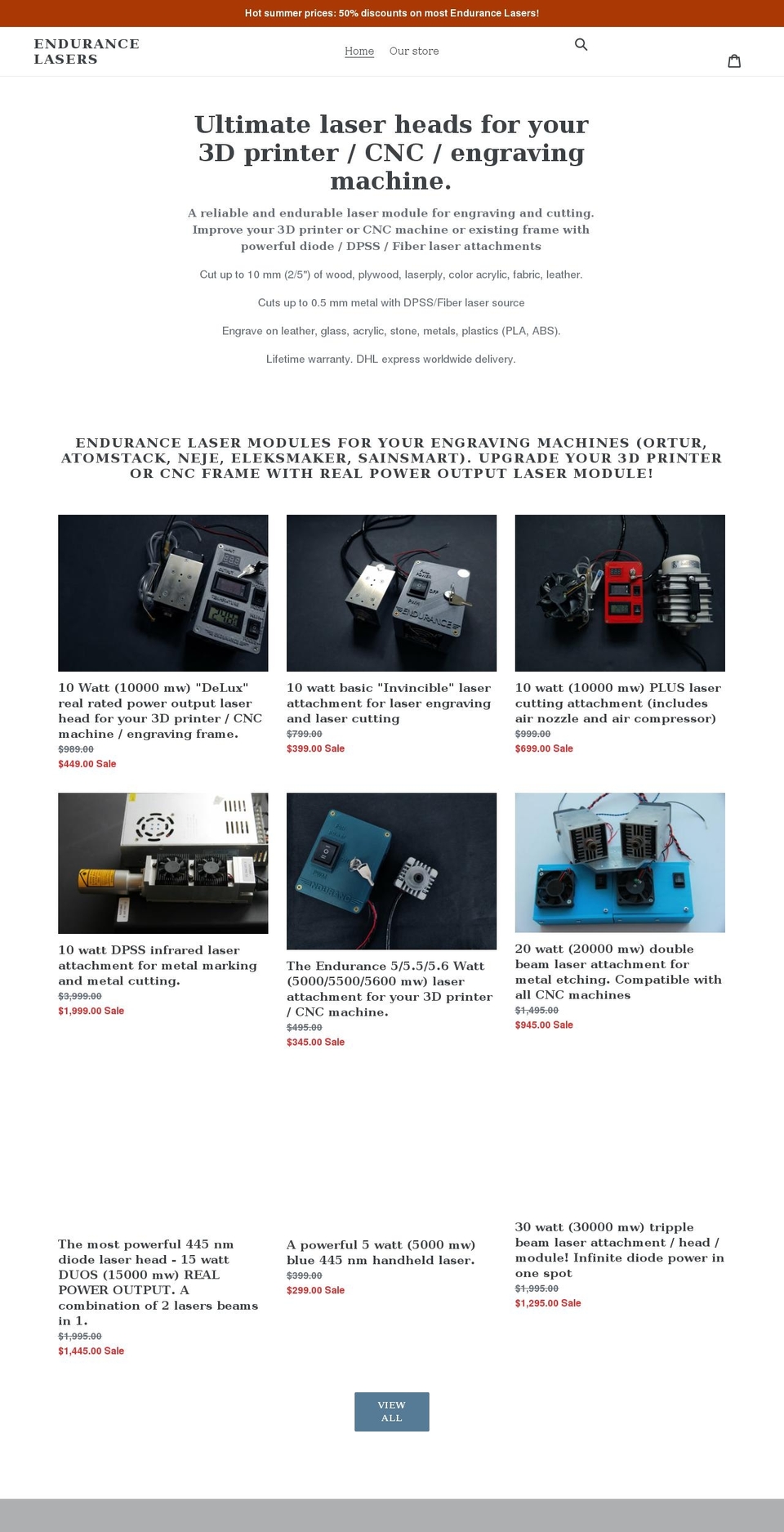 endurance-lasers.com shopify website screenshot