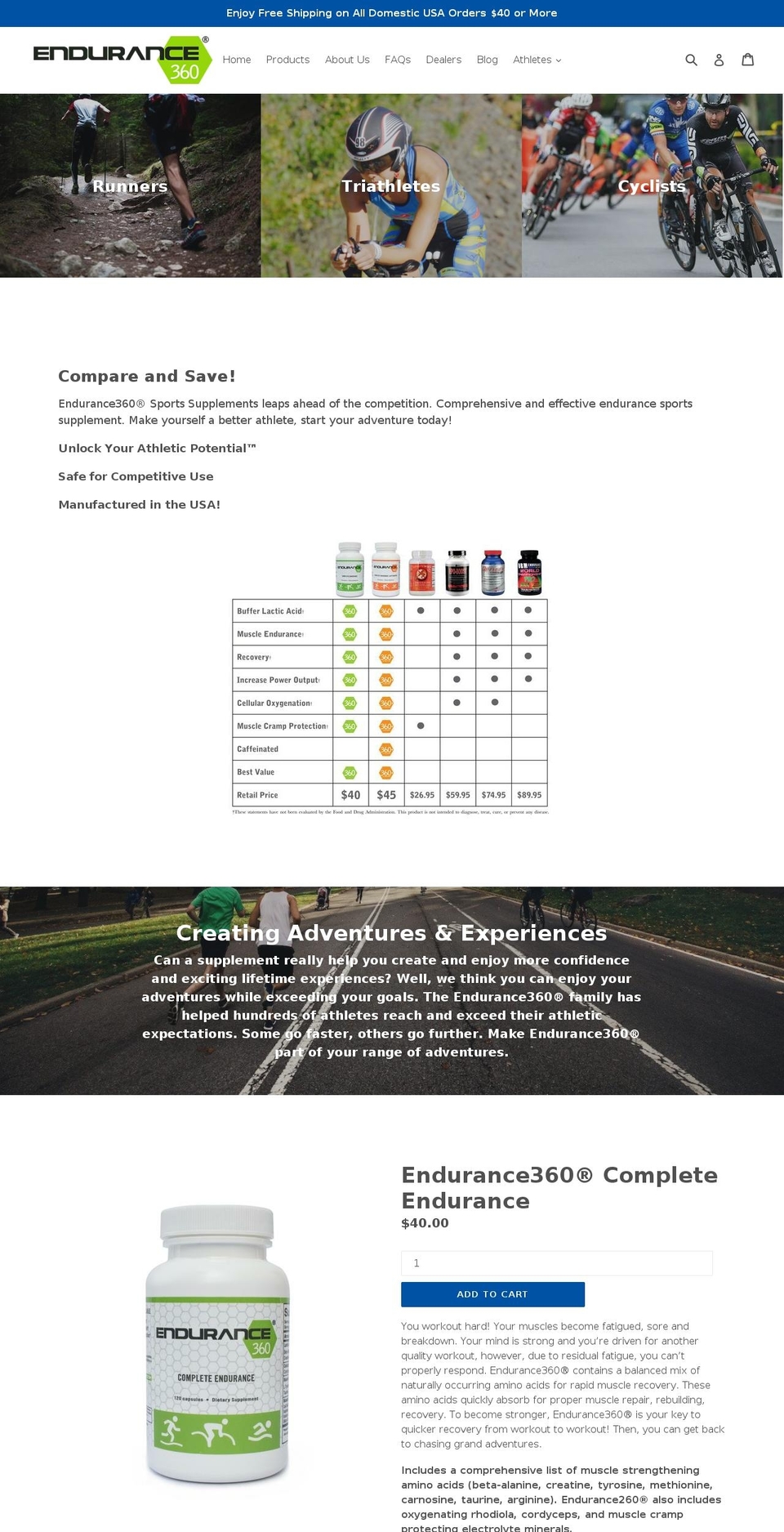 endurance360.com shopify website screenshot