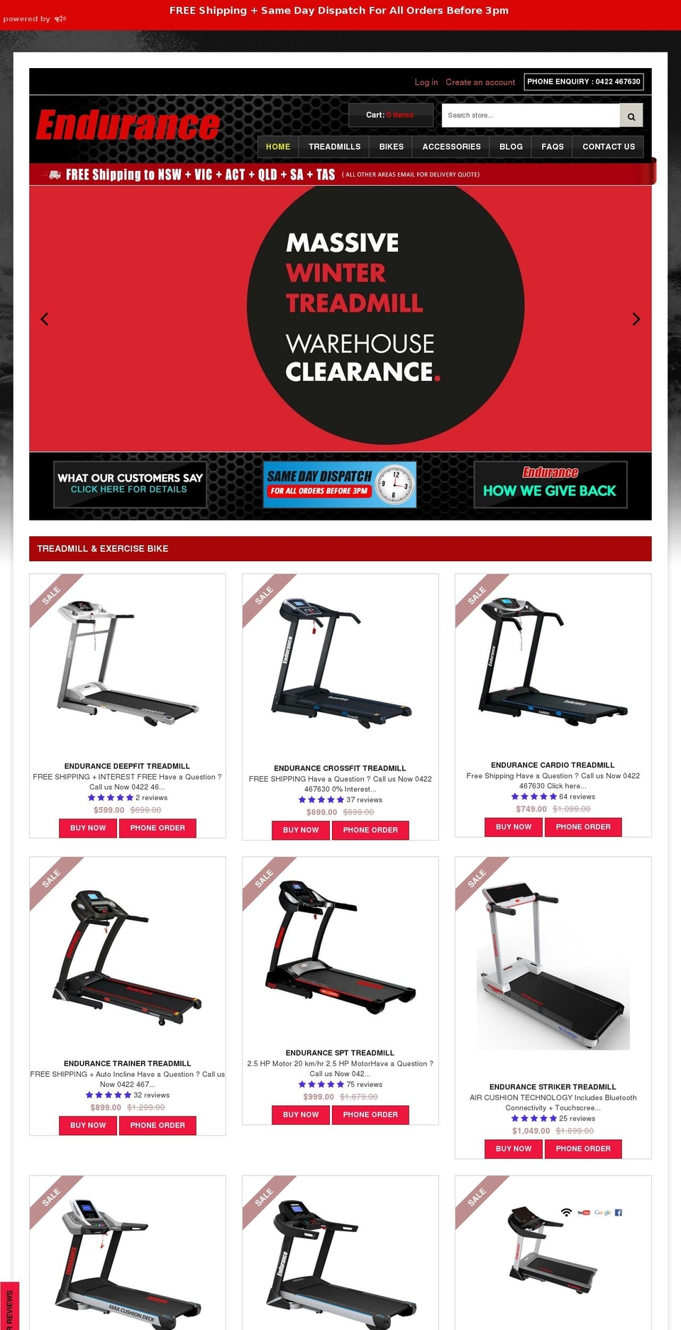 endurancetreadmills.com.au shopify website screenshot