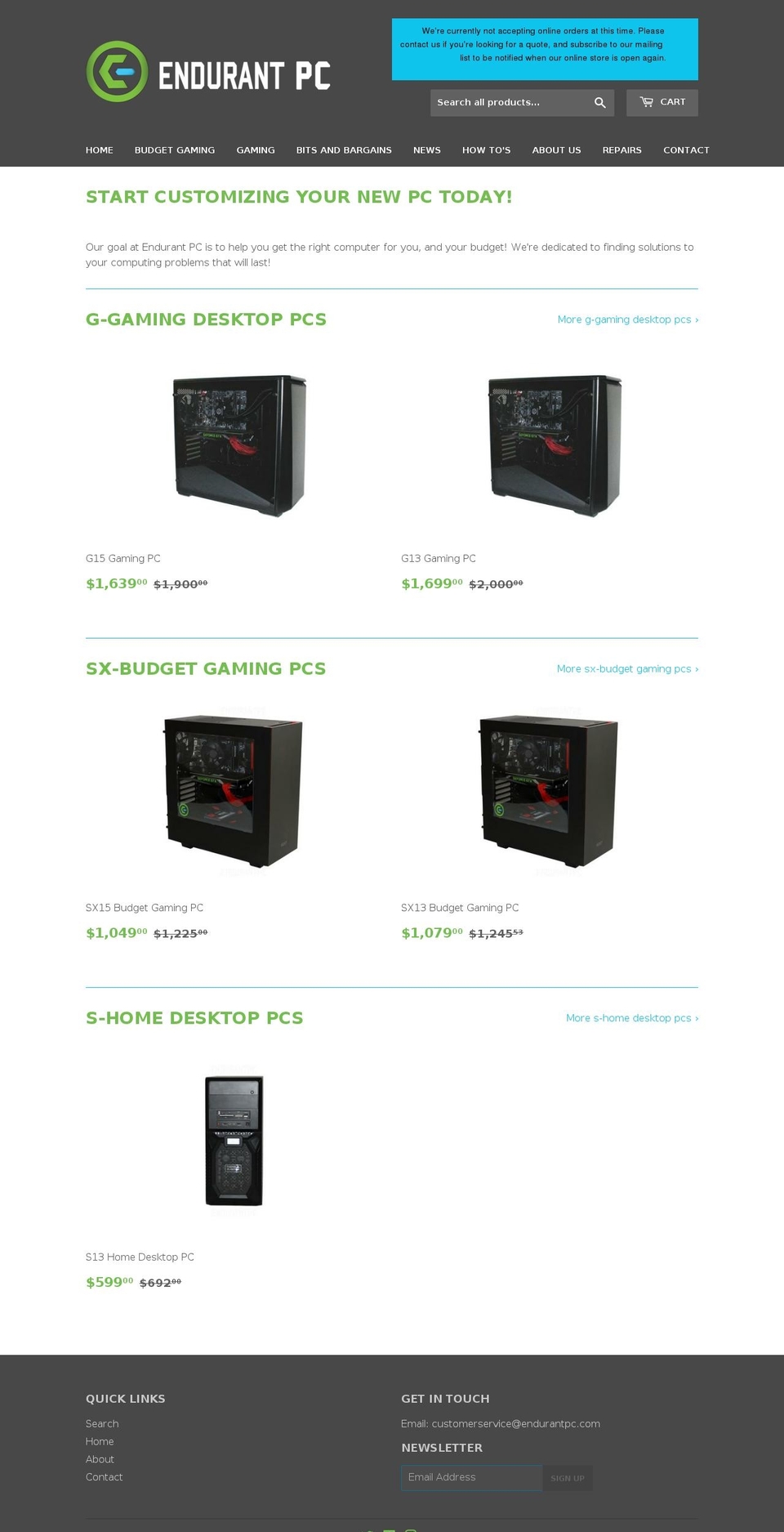 endurantpc.com — Shopify storefront screenshot