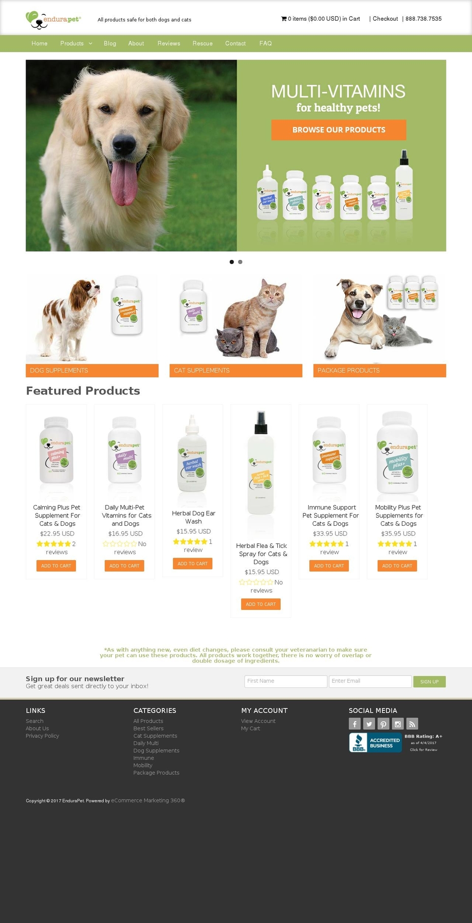 endurapet.com shopify website screenshot
