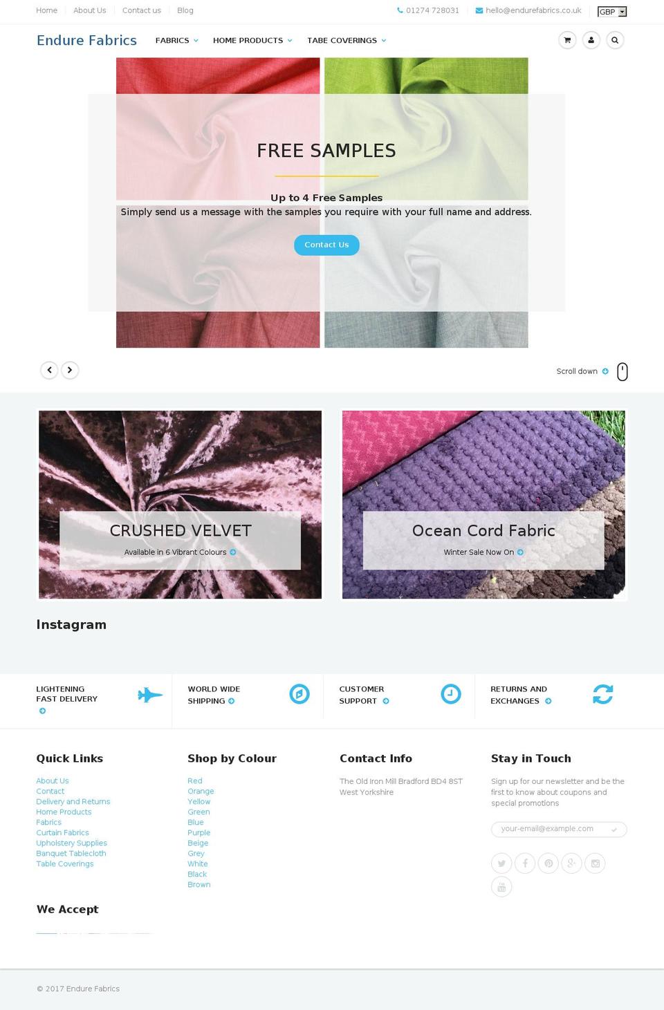 endurefabrics.co.uk shopify website screenshot