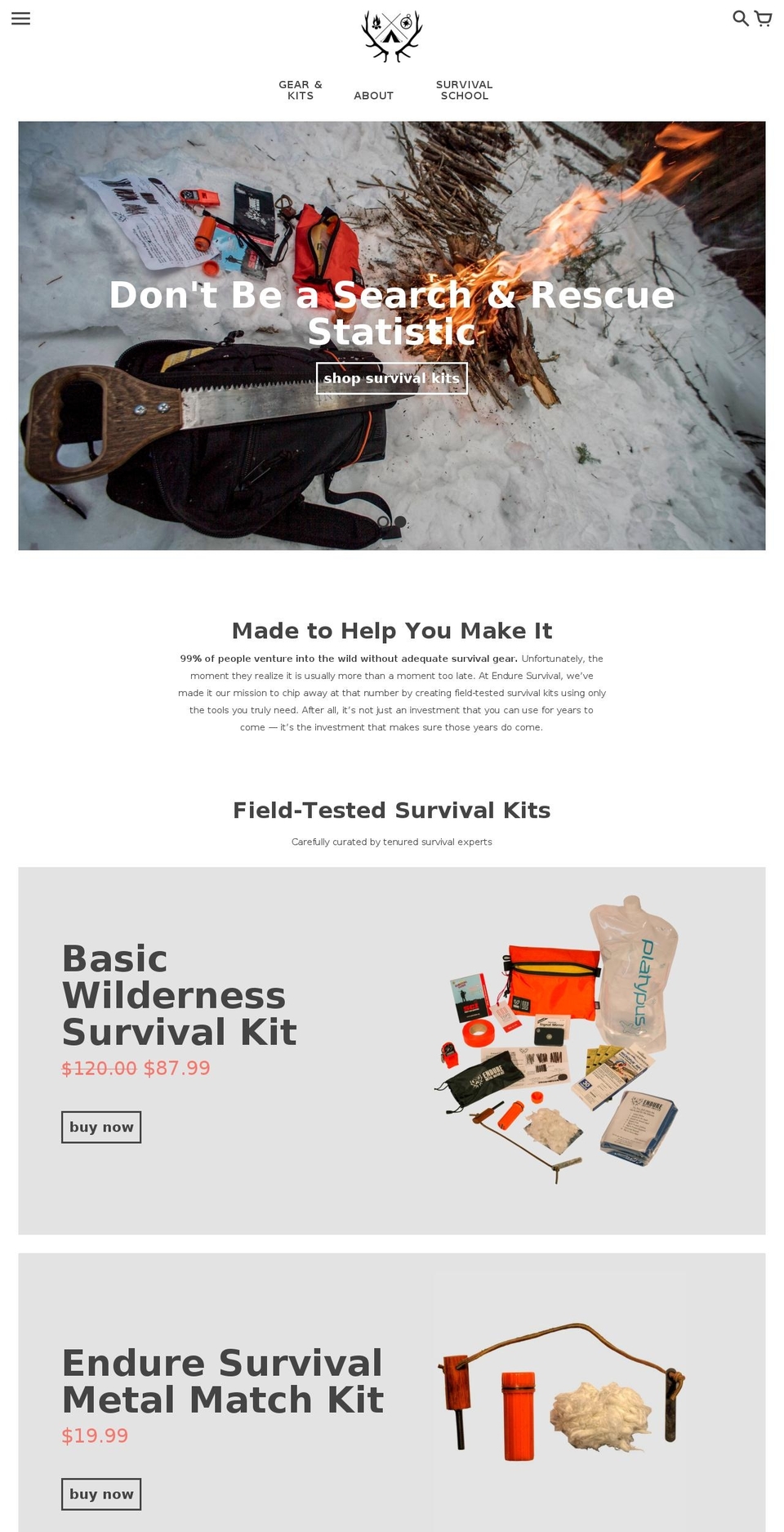 enduresurvivalkits.com shopify website screenshot