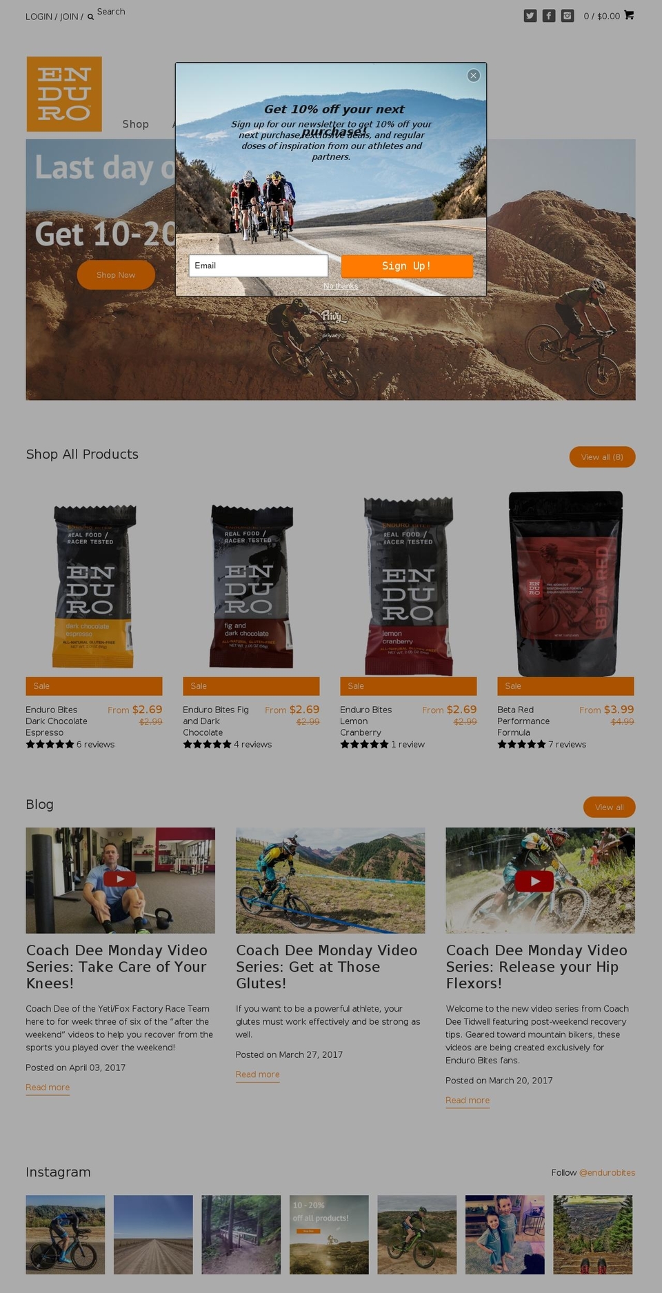endurobites.com shopify website screenshot