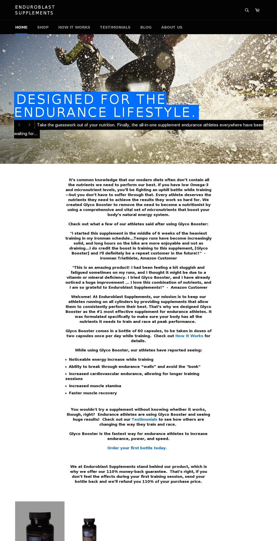 enduroblastsupplements.com — Shopify storefront screenshot