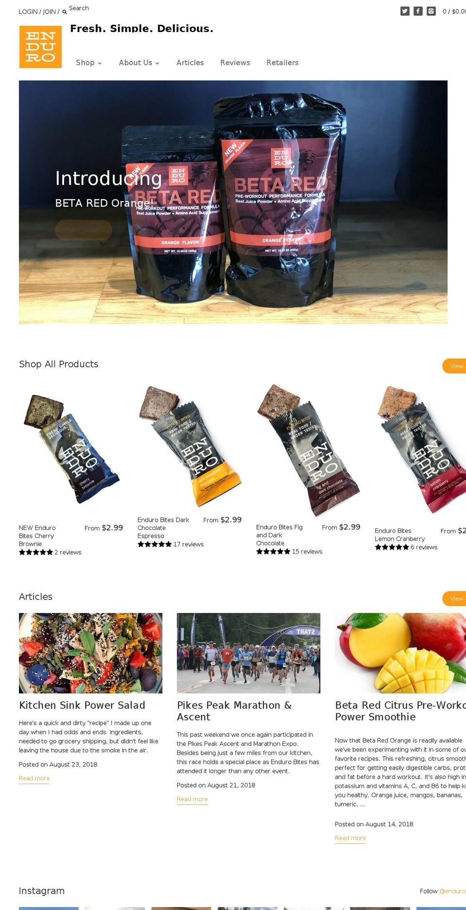 EB Site + Free Shipping Bar Shopify theme site example endurofoods.com