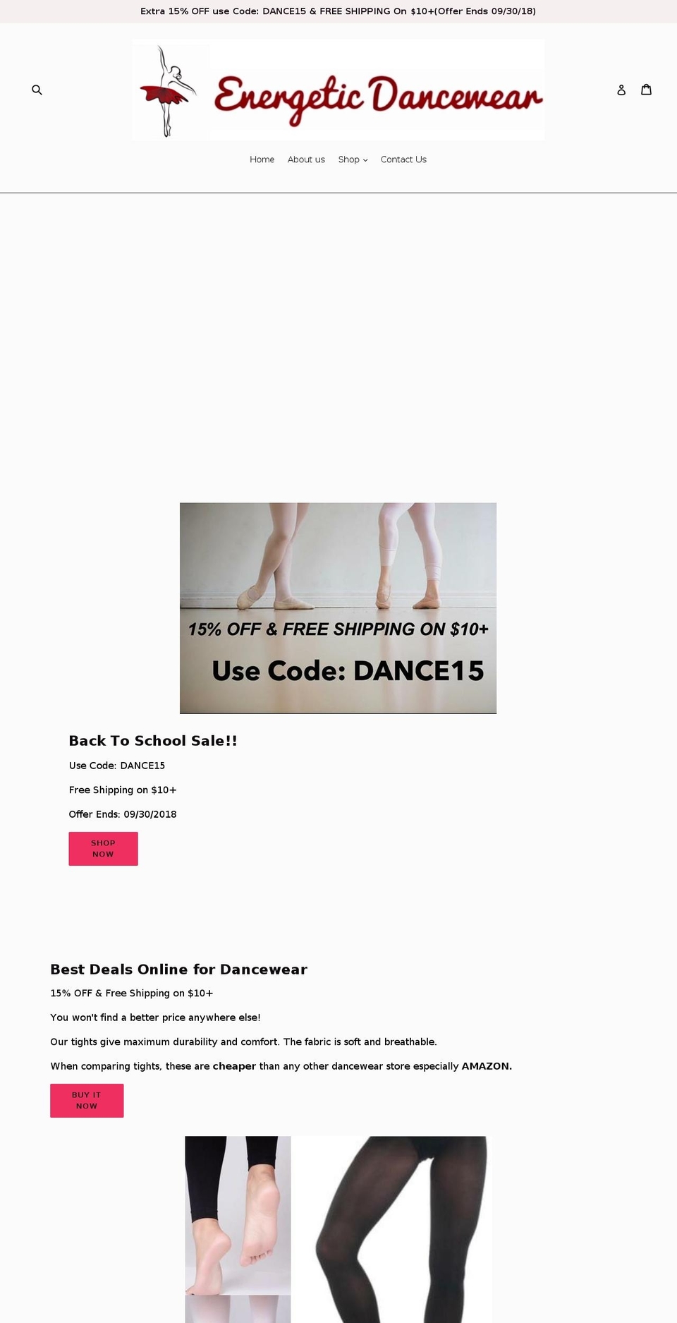 energeticdancewear.com shopify website screenshot