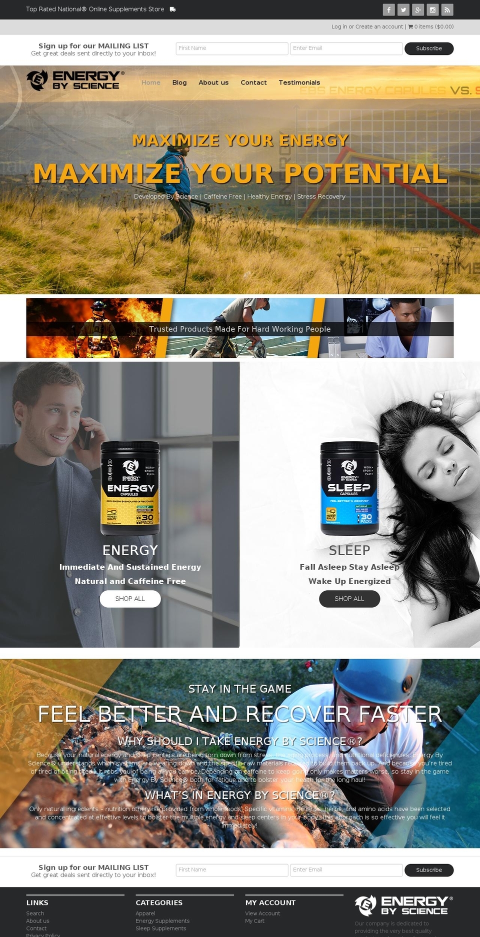 energybyscience.com shopify website screenshot