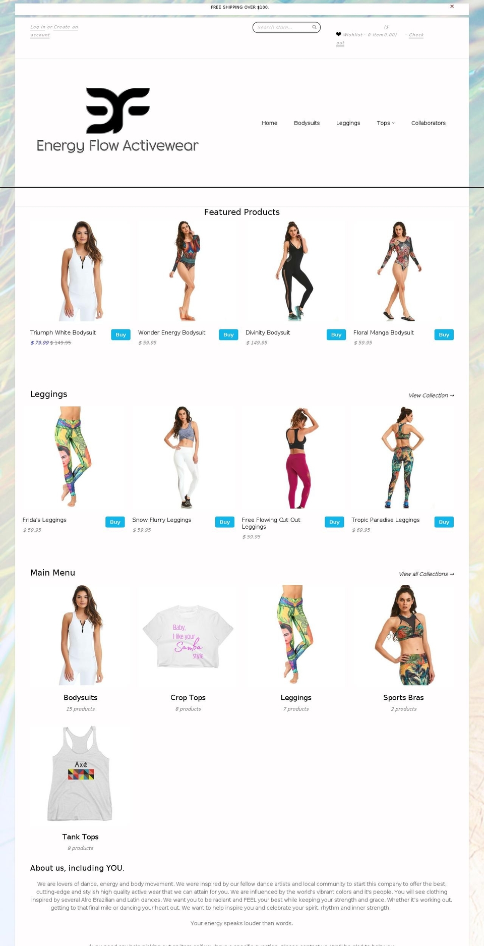 lh-theme Shopify theme site example energyflowactivewear.com