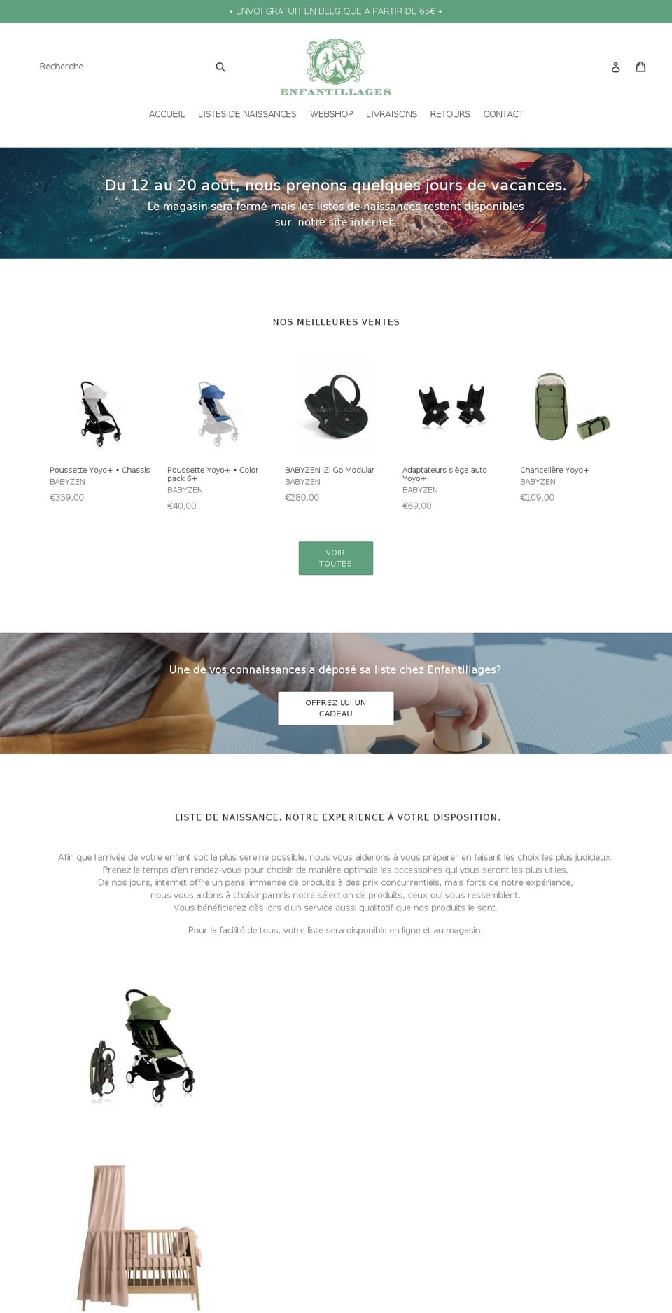 enfantillages.be shopify website screenshot