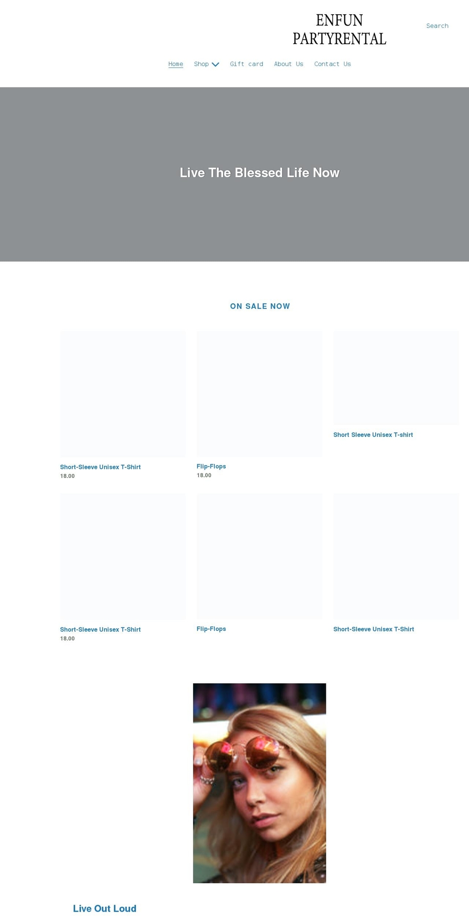 enfunpartyrental.com shopify website screenshot