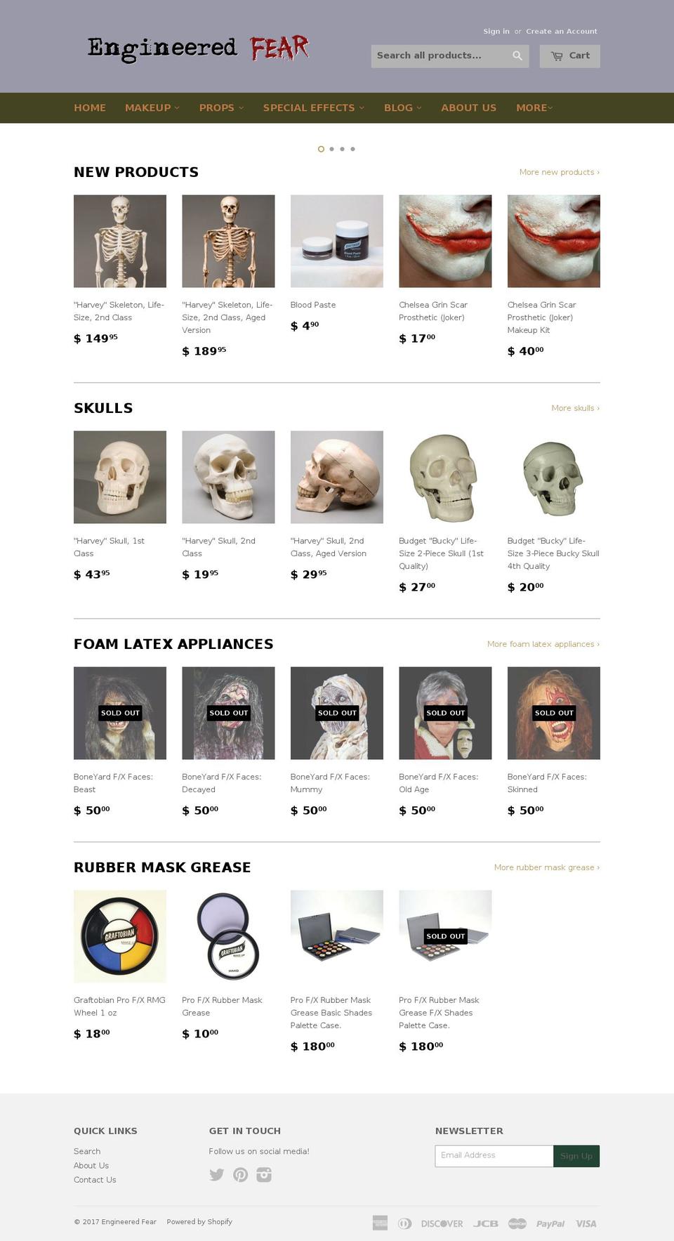 engineeredfear.com shopify website screenshot