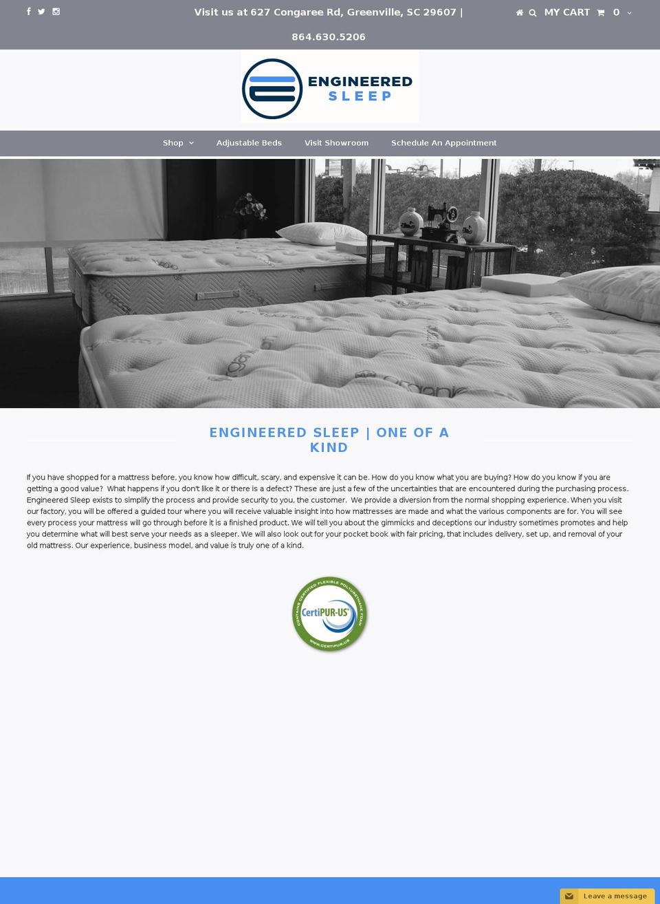 engineeredsleep.com shopify website screenshot