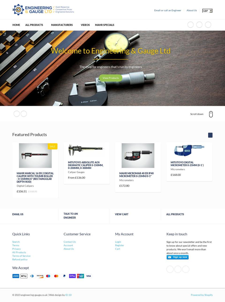 engineering-gauge.co.uk shopify website screenshot