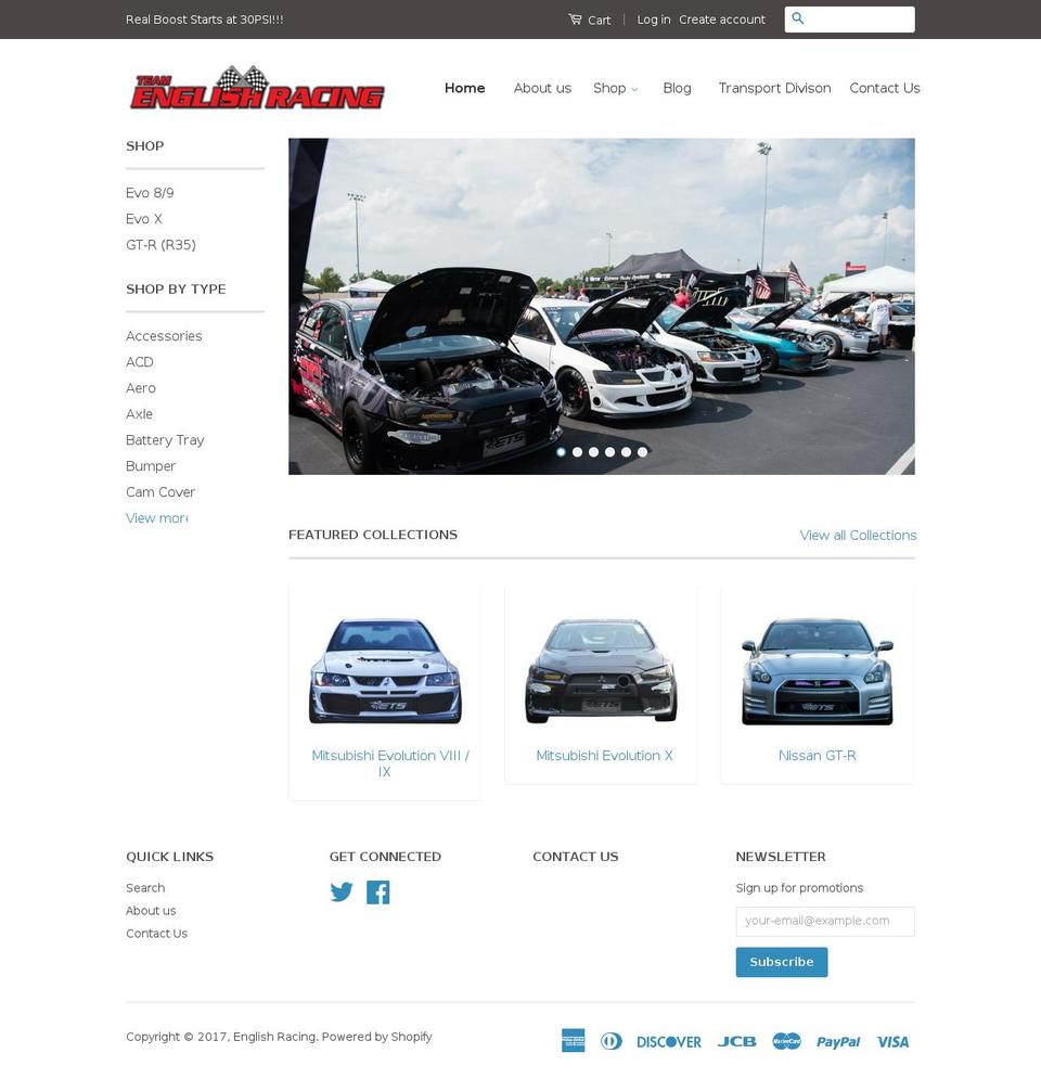 englishracing.net shopify website screenshot