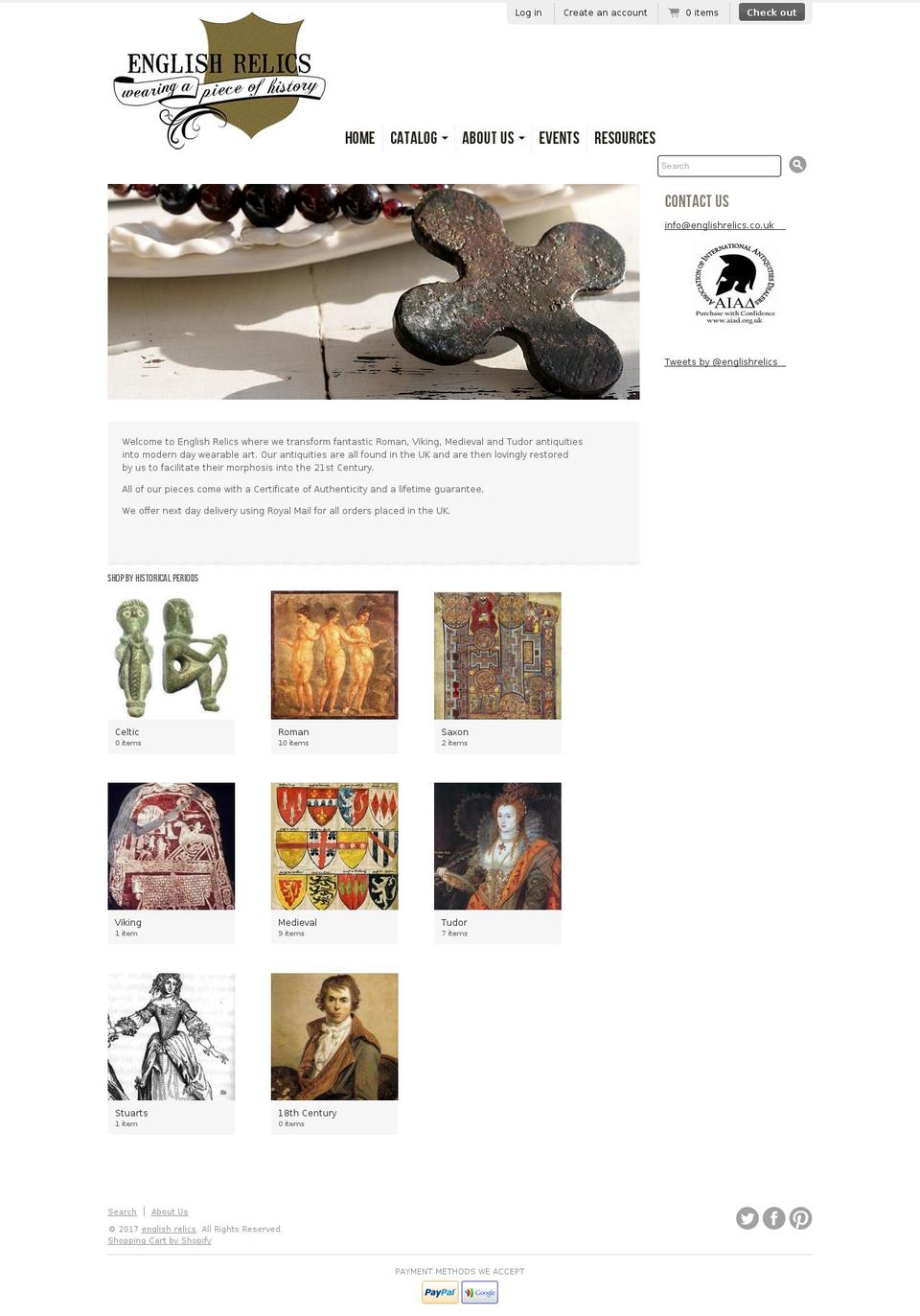 englishrelics.com shopify website screenshot