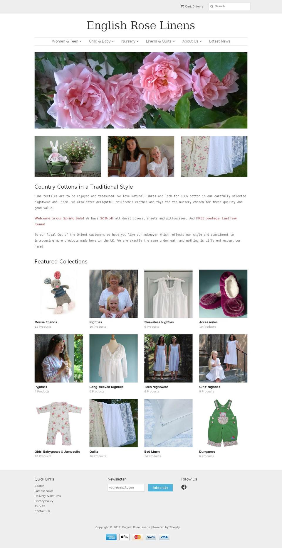 englishroselinens.com shopify website screenshot