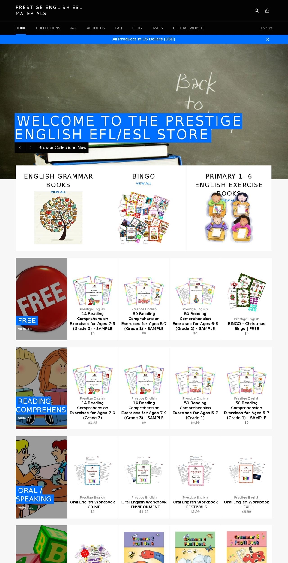 englishteachingmaterials.com shopify website screenshot
