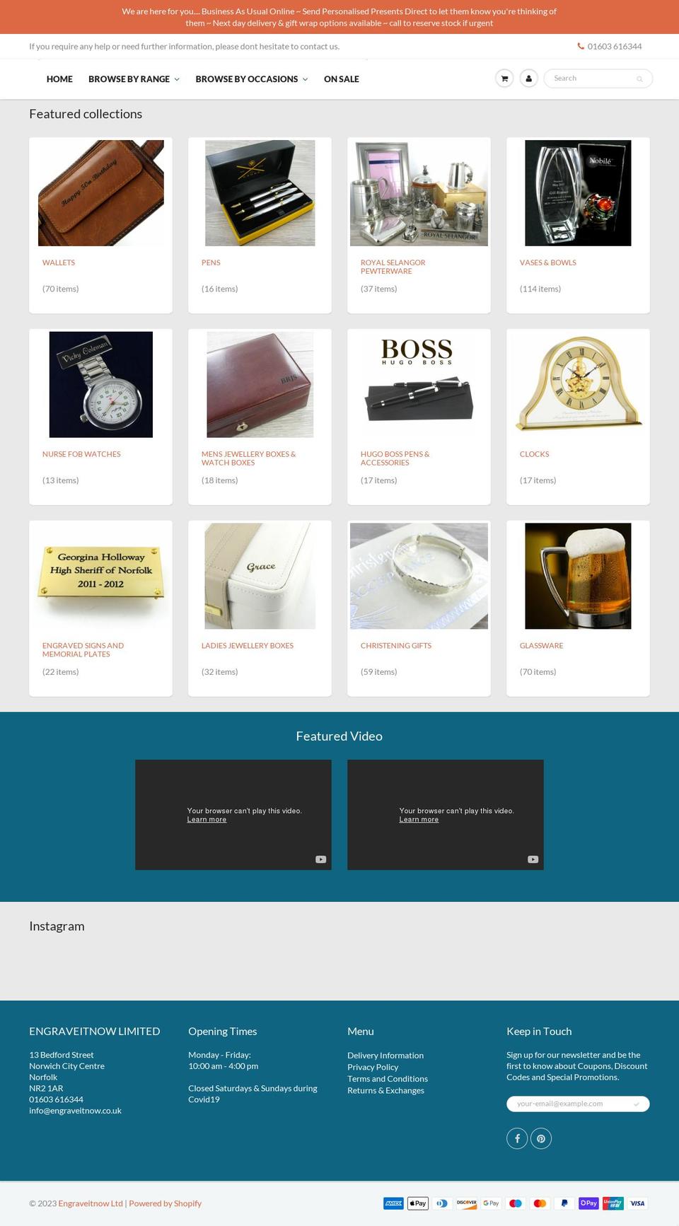 engraveitnow.co.uk shopify website screenshot