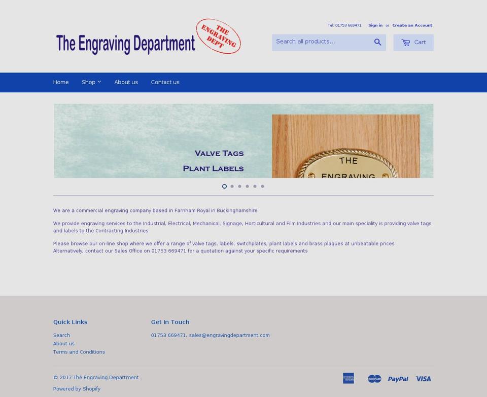 engravingdepartment.com shopify website screenshot