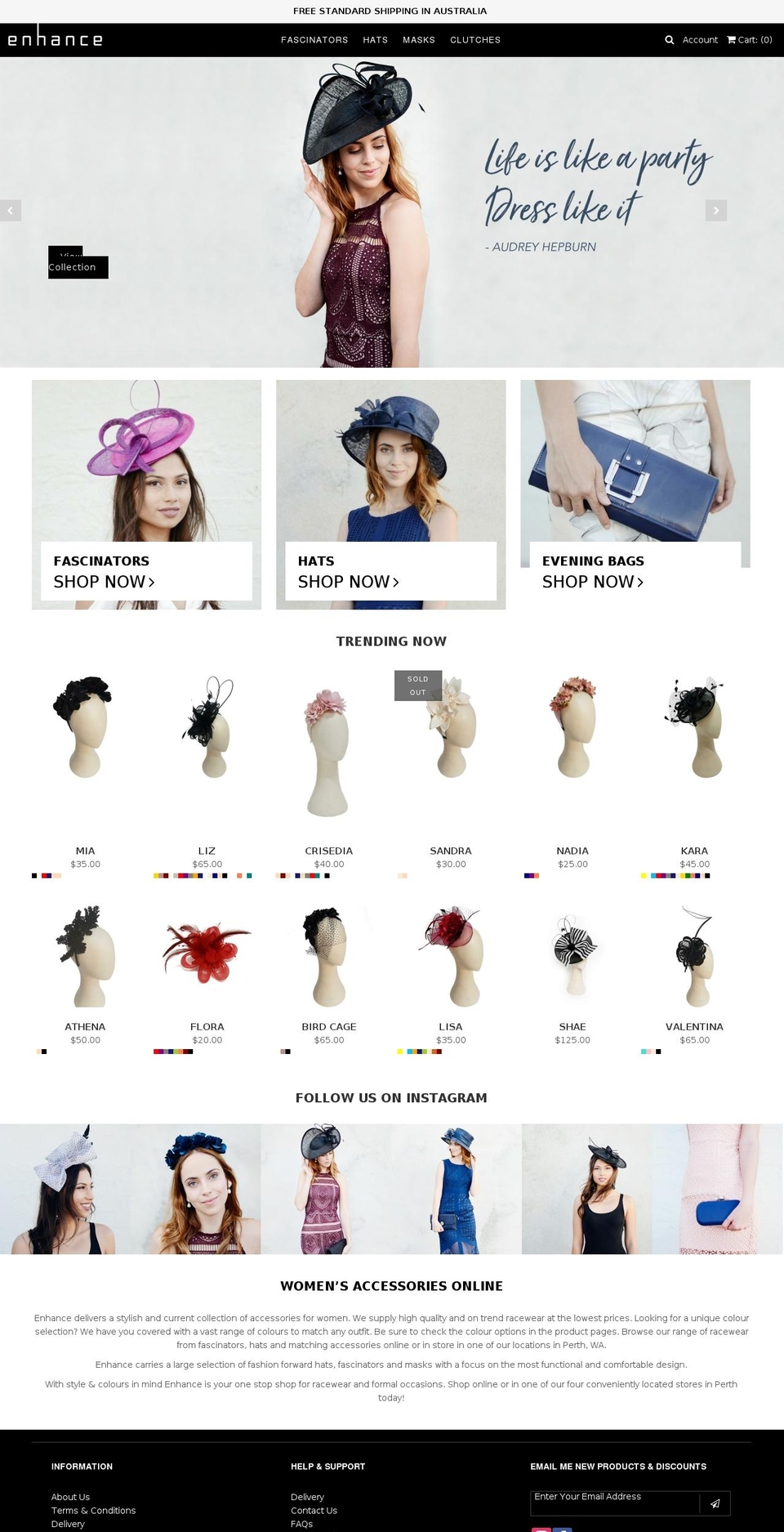 enhancefashionaccessories.com.au shopify website screenshot