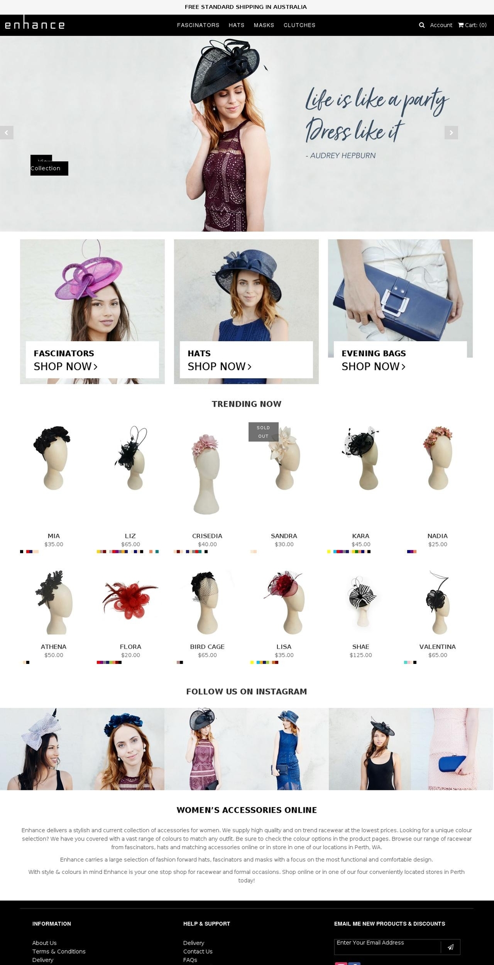 enhancefashions.com.au shopify website screenshot