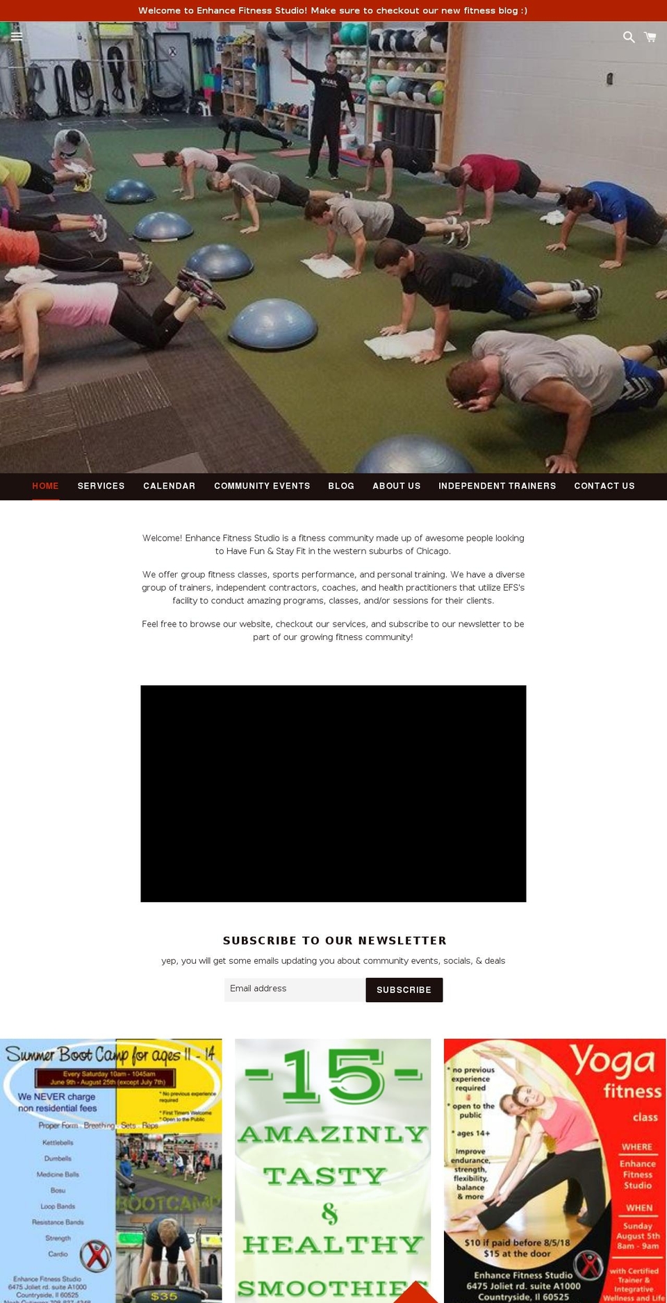 enhancefitnesstraining.com — Shopify storefront screenshot