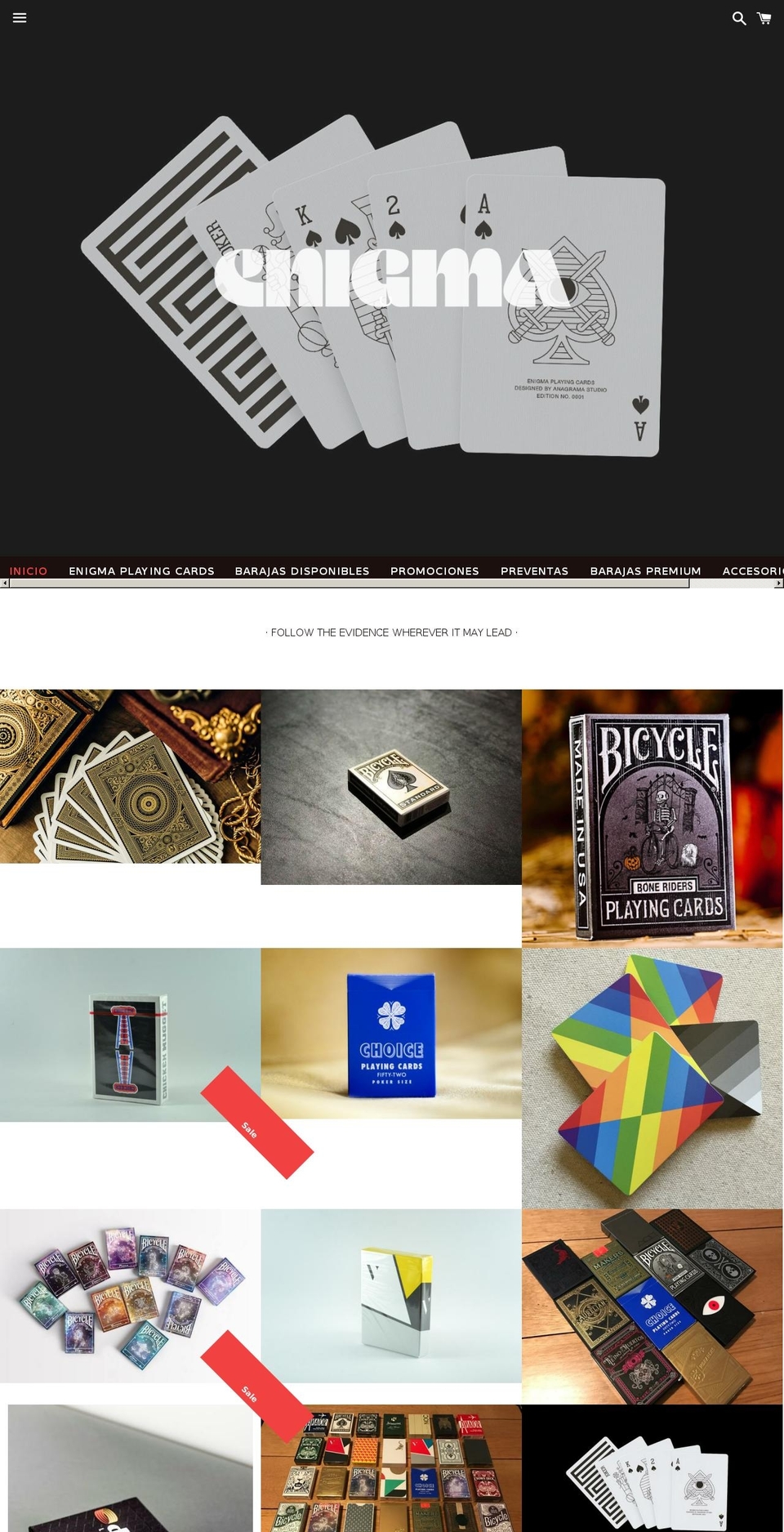 enigmacards.com shopify website screenshot