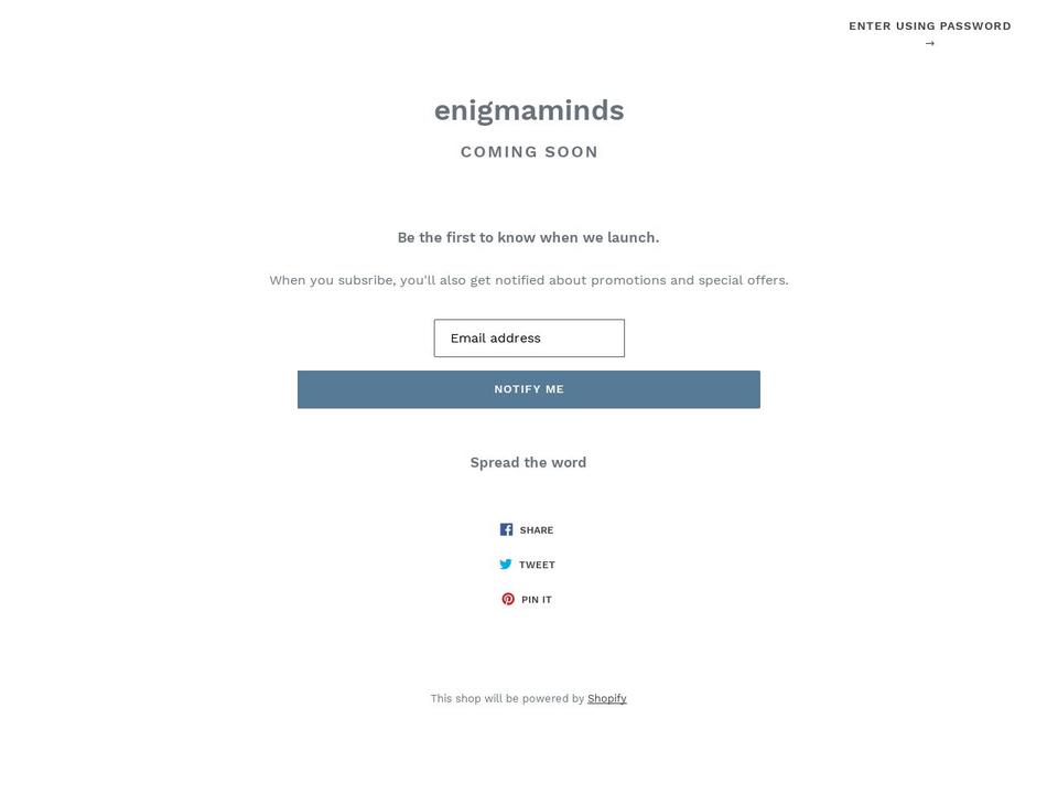 enigmaminds.com — Shopify storefront screenshot