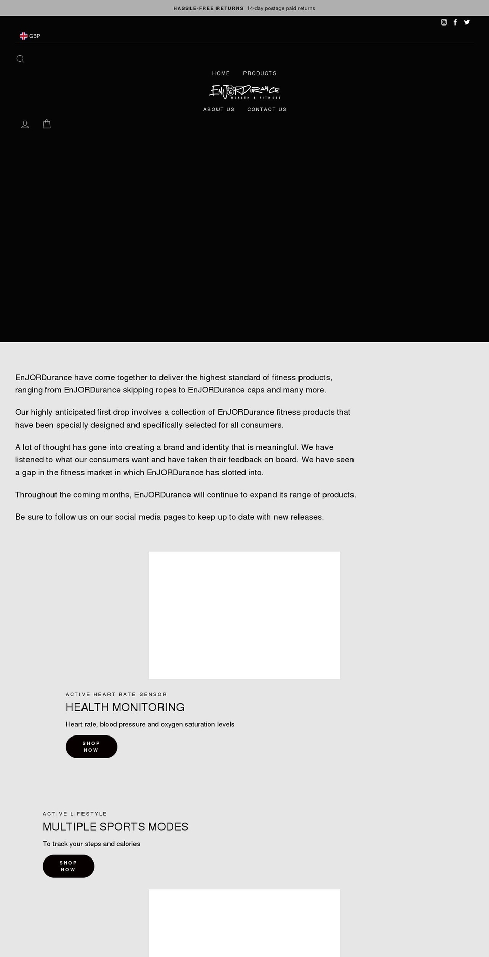enjordurance.com shopify website screenshot