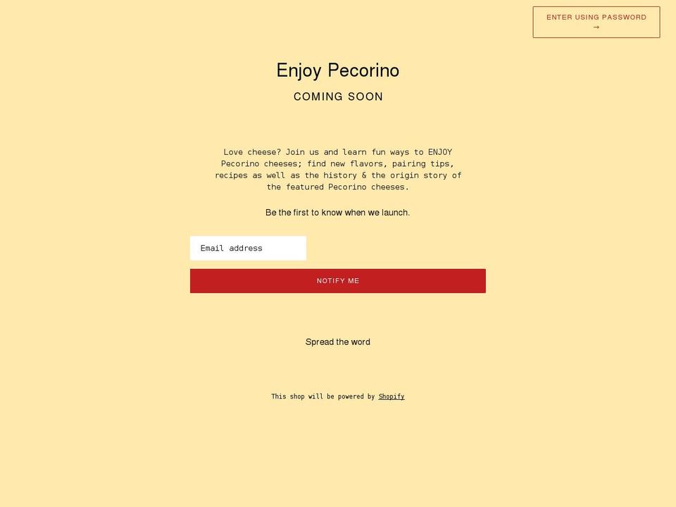 IN USE Shopify theme site example enjoy-pecorino.myshopify.com