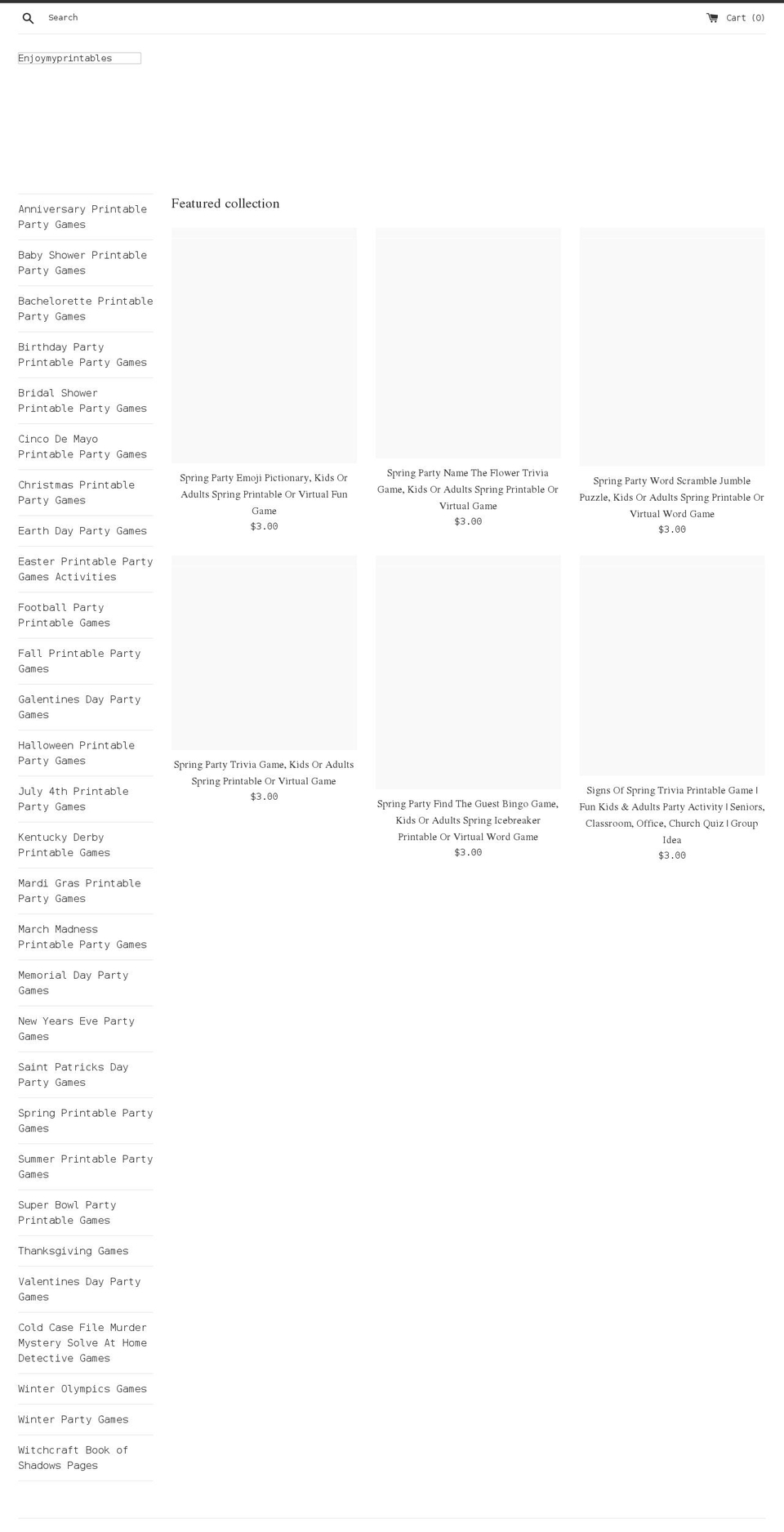 enjoymyprintables.com shopify website screenshot