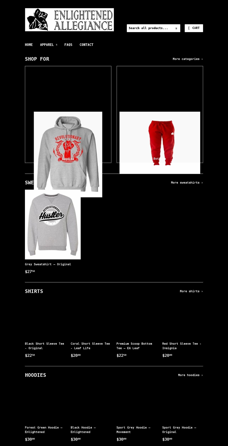 enlightenedallegiance.org shopify website screenshot