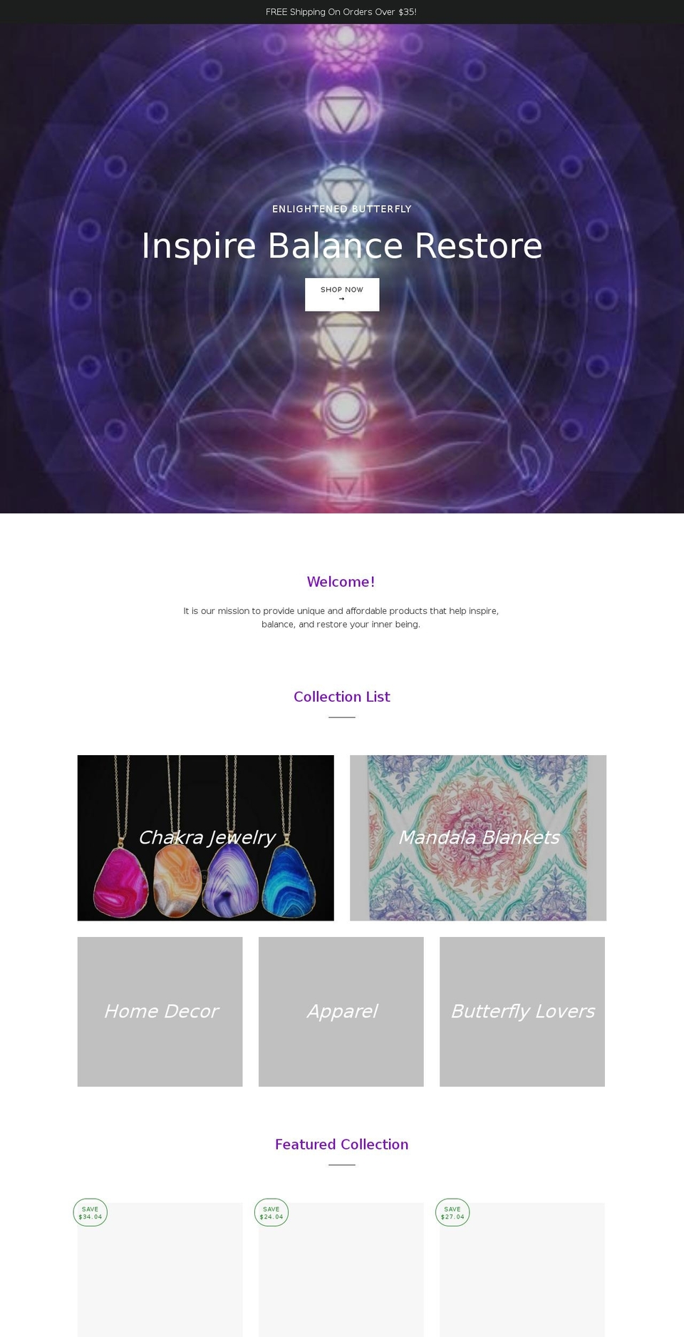 enlightenedbutterfly.com shopify website screenshot