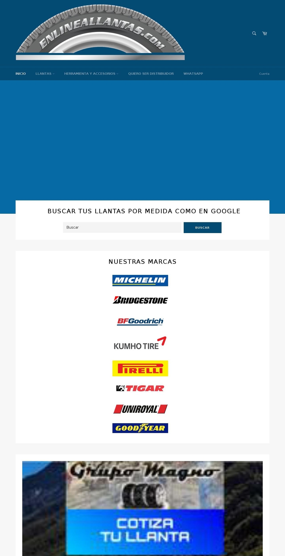 enlineallantas.com shopify website screenshot
